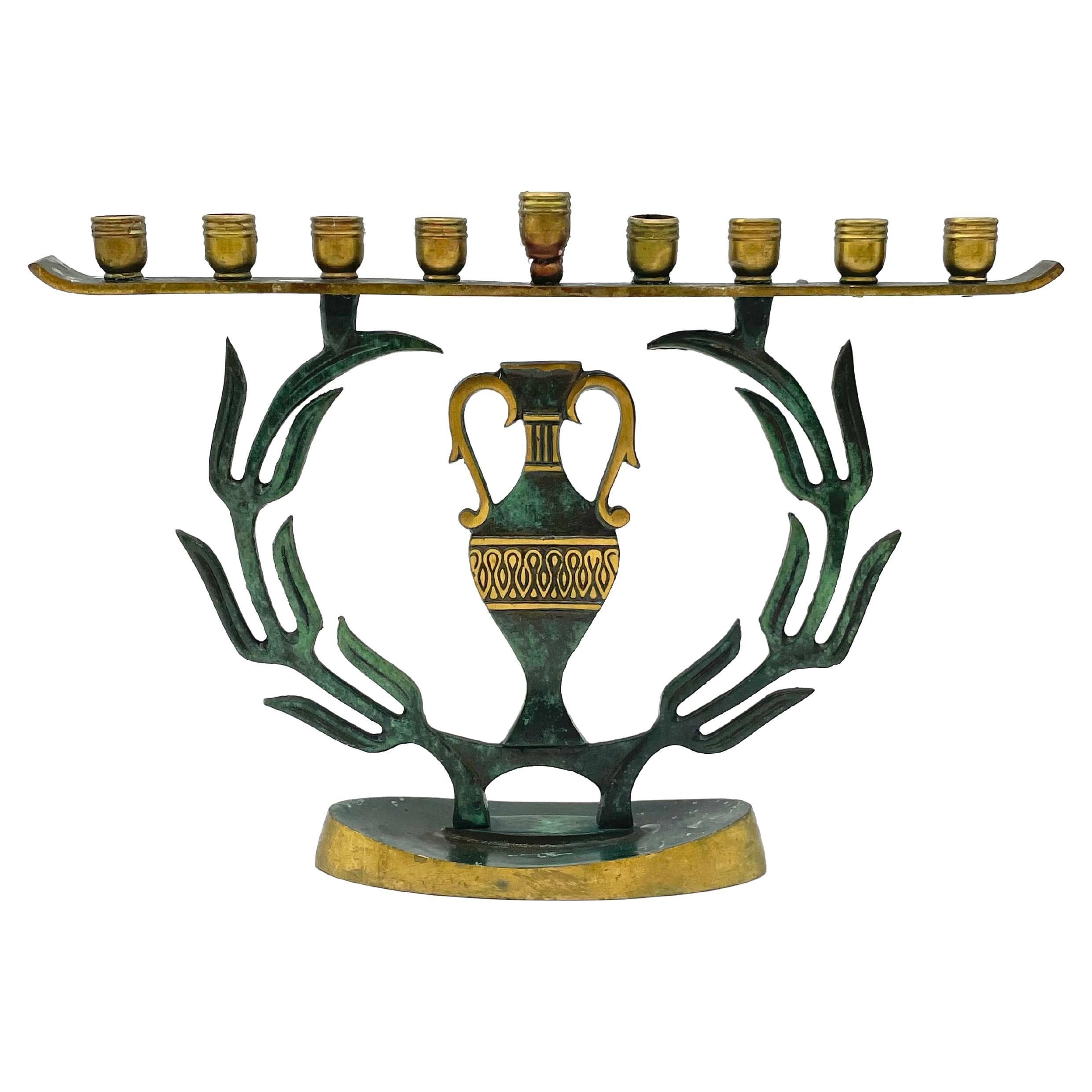 Mid-20th Century Israeli Brass Hanukkah Lamp For Sale