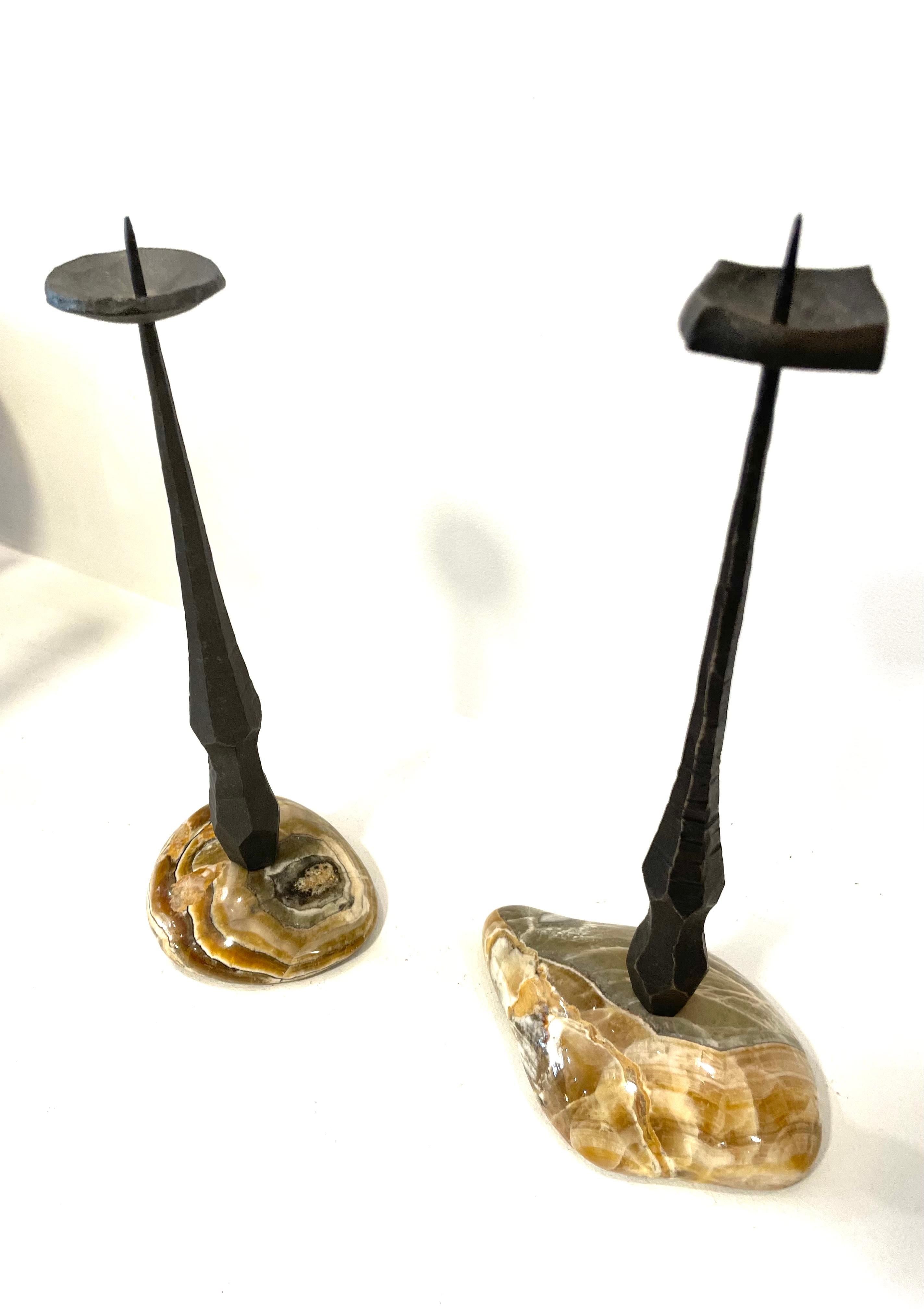 Iron Mid-20th Century Israeli Brutalist Candlesticks by David Palombo For Sale