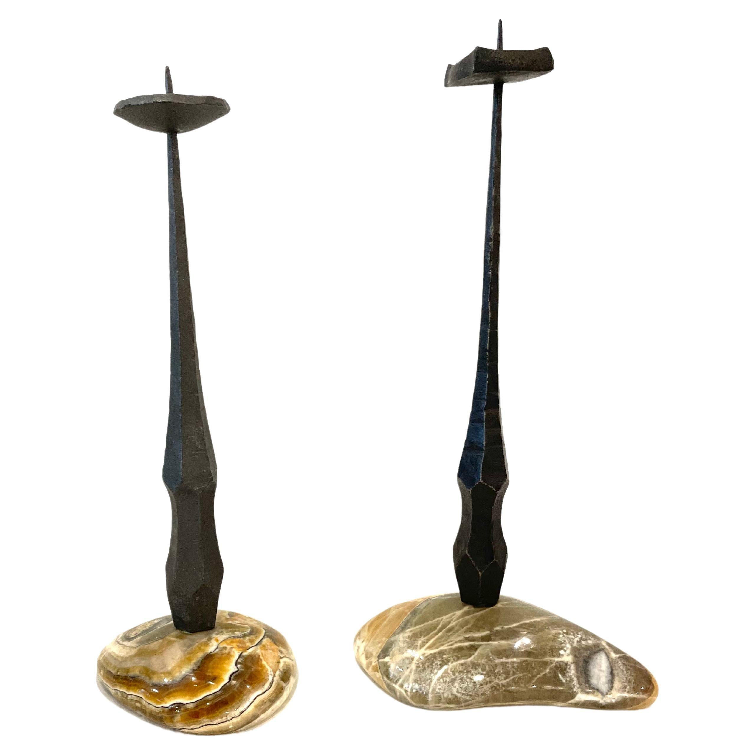 Mid-20th Century Israeli Brutalist Candlesticks by David Palombo For Sale