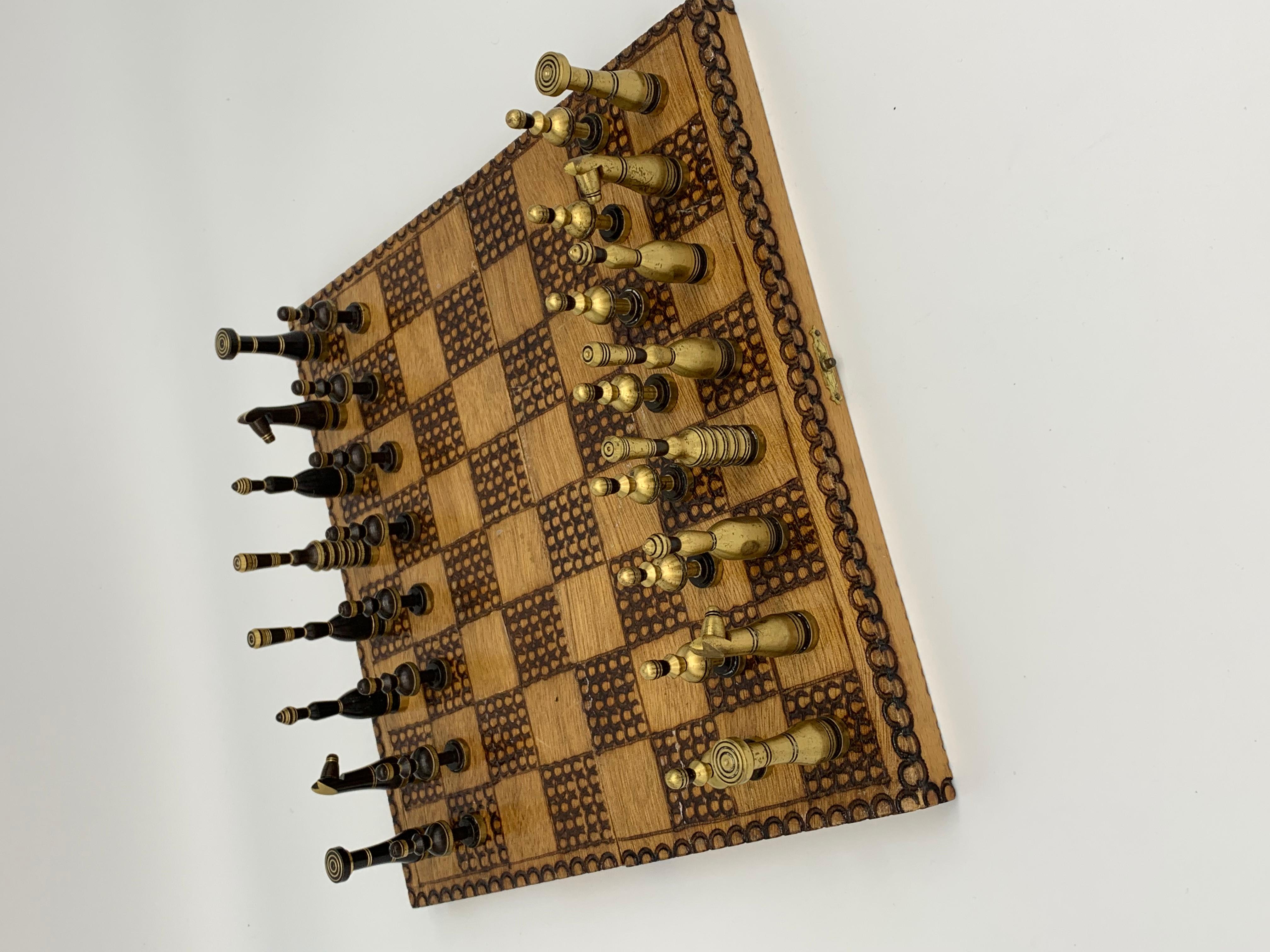 Brass Mid-20th Century Israeli Chess Set by Hans Teppich