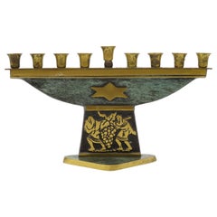 Lampe israélienne Hanukkah Menorah de Dayagi datant du milieu du 20e siècle