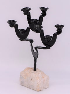 Mid-20th Century Israeli Iron and Jerusalem Stone Hanukkah Lamp