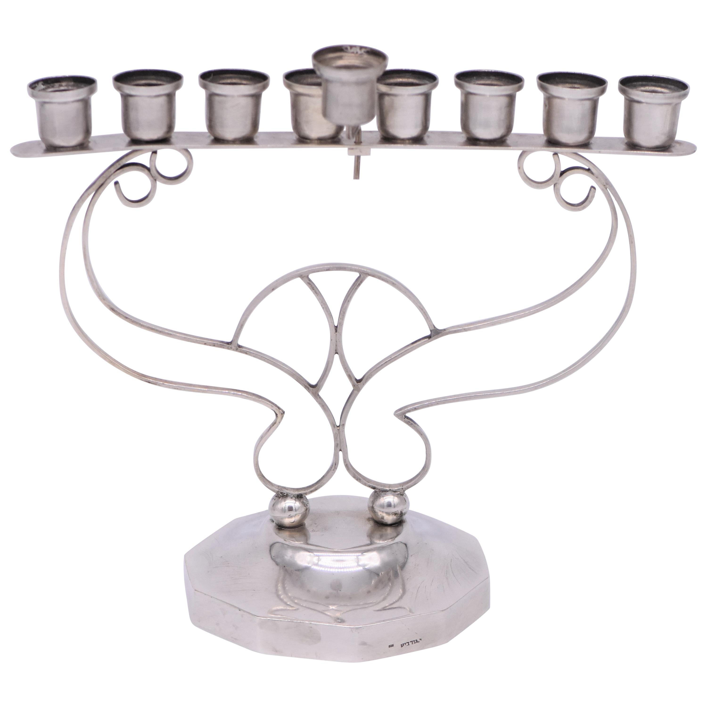 Mid-20th Century Israeli Silver Arts & Crafts Hanukkah Lamp Menorah For Sale