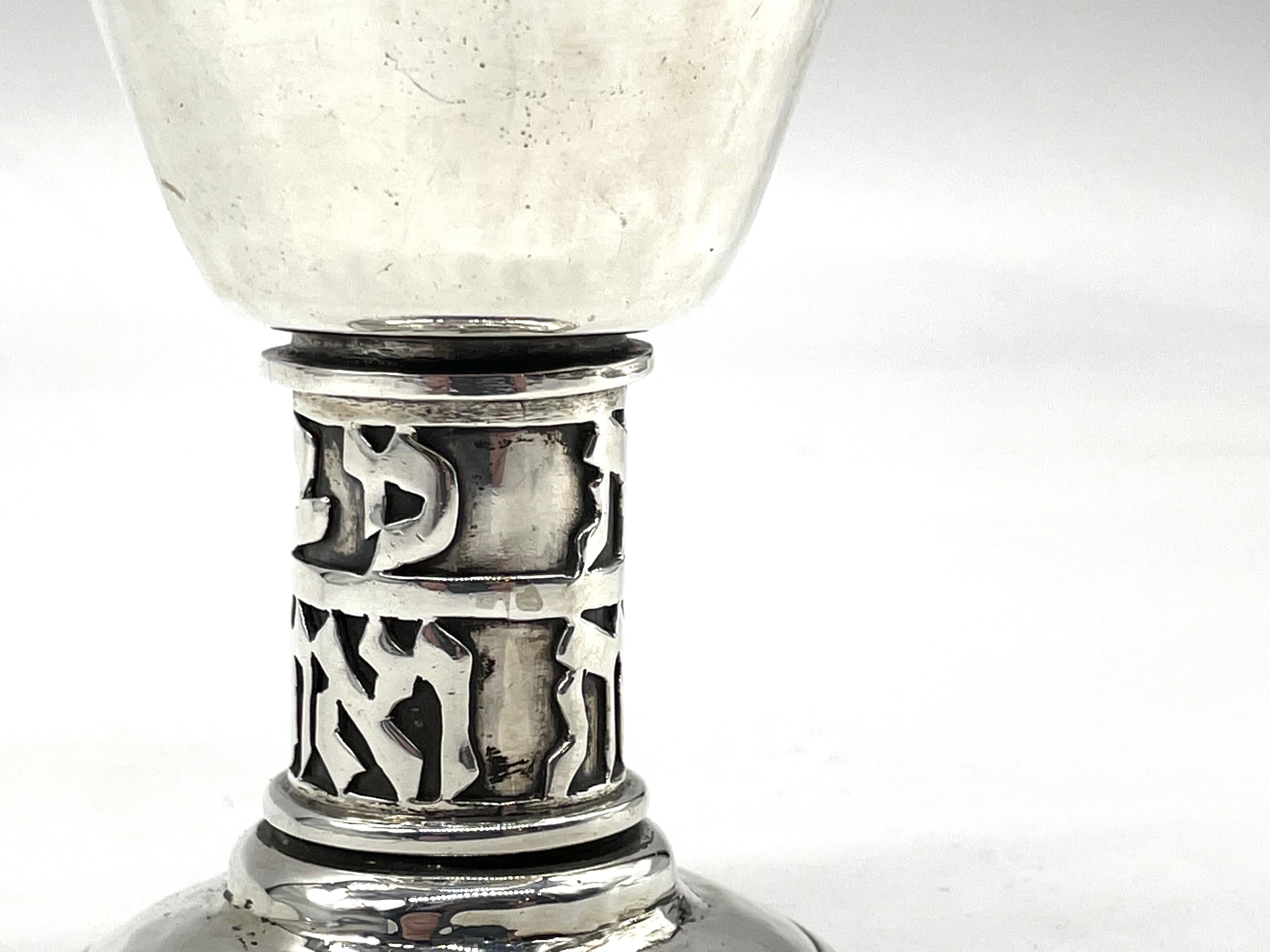 Hand-Crafted Mid-20th Century Israeli Silver Kiddush Goblet by Hans Ettlinger For Sale