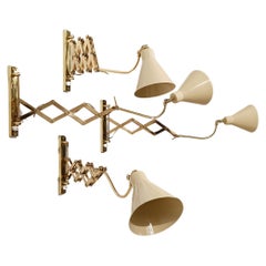 Mid 20th Century Italian Adjustable Wall Lights in Brass & Creamy White Metal
