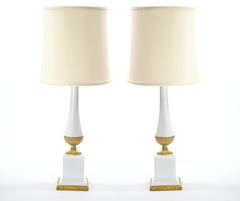 Mid-20th Century Italian Art Deco Porcelain Table Lamps/Gilt Brass Accents