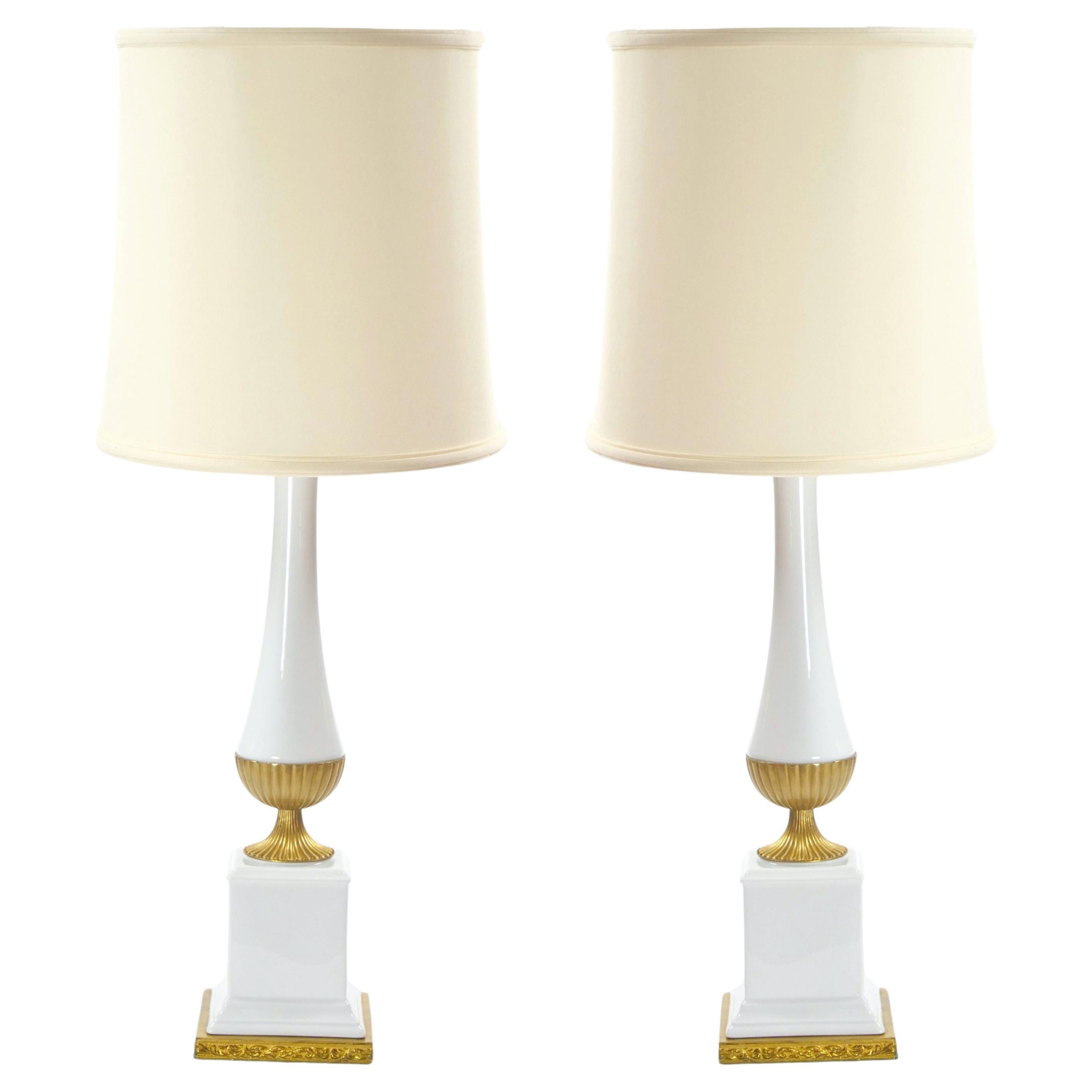 Mid-20th Century Italian Art Deco Porcelain Table Lamps/Gilt Brass Accents