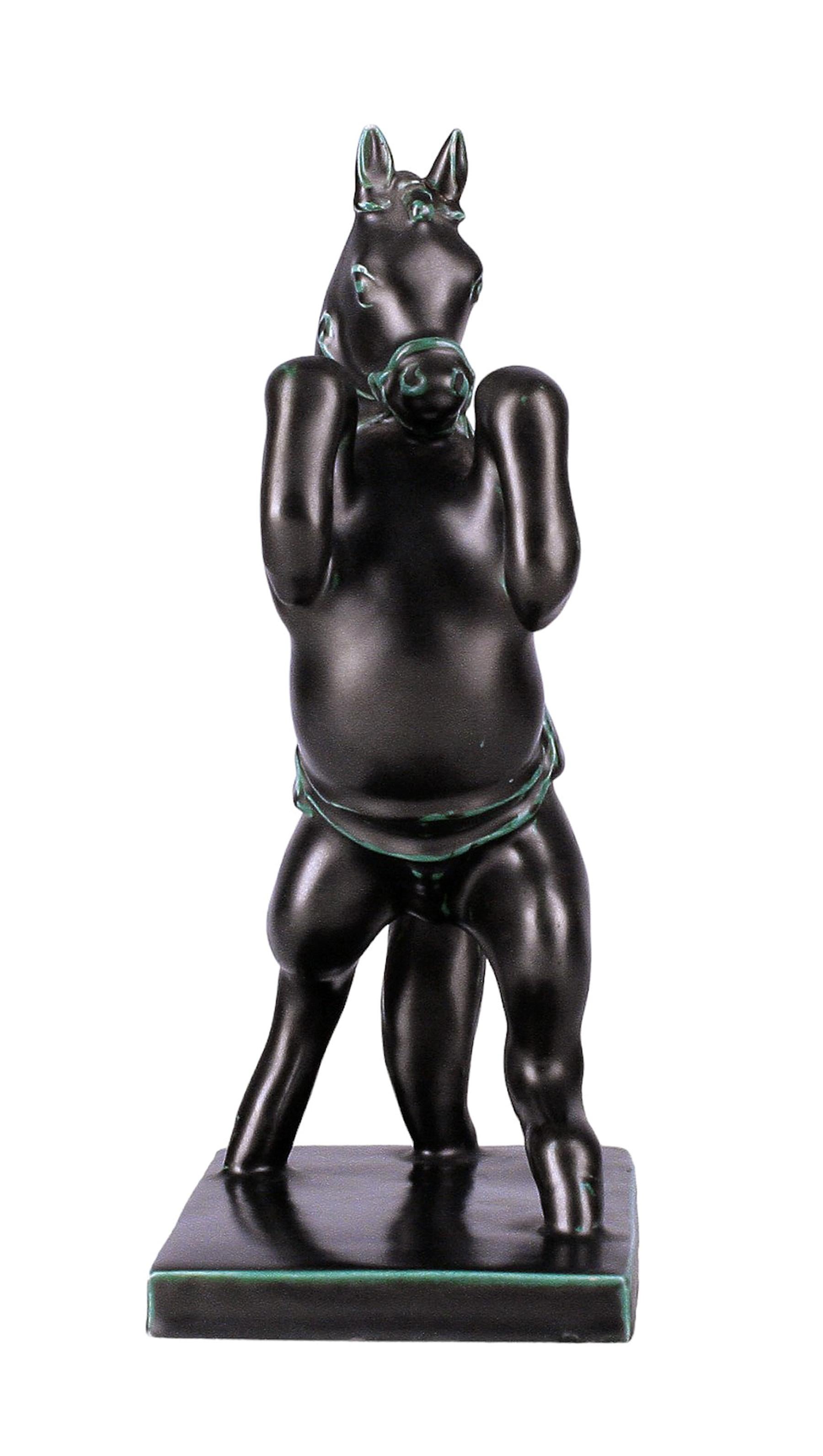 Mitte des 20. Jahrhunderts Italienische Aufzuchtpferd-Skulptur aus schwarzer Keramik von Ugo Zaccagnini (Moderne der Mitte des Jahrhunderts) im Angebot