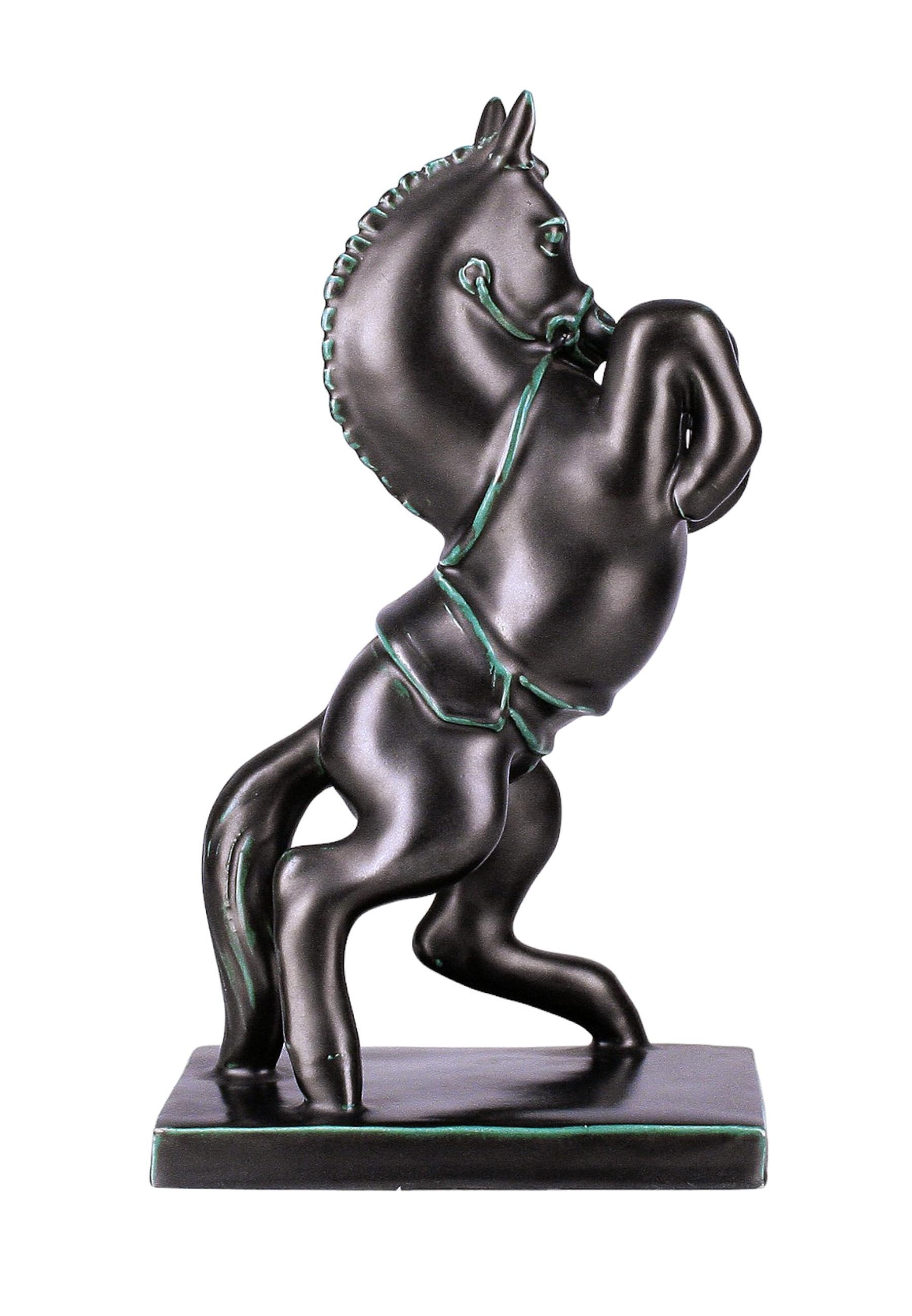 Hand-Crafted Mid-20th Century Italian Black Ceramic Rearing Horse Sculpture by Ugo Zaccagnini For Sale