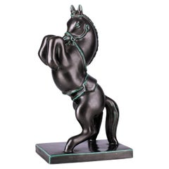 Sculpture italienne du milieu du 20e siècle en céramique noire représentant un cheval rugissant par Ugo Zaccagnini