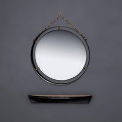 Mid 20th Century Italian Black Metal Framed Mirror & Brass Console c.1950