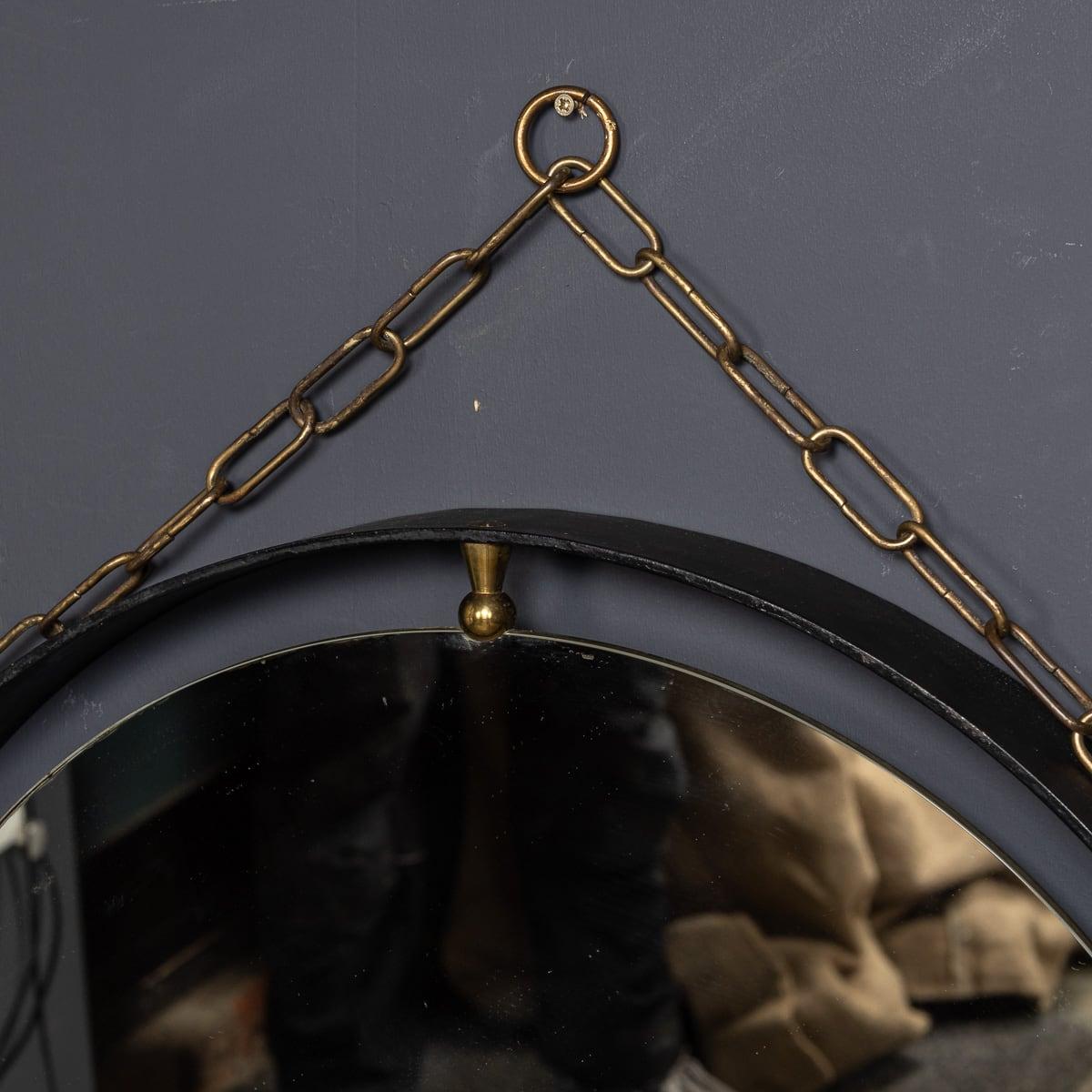 italien Miroir à cadre en métal noir et console en laiton, Italie, milieu du XXe siècle, c.1950 en vente