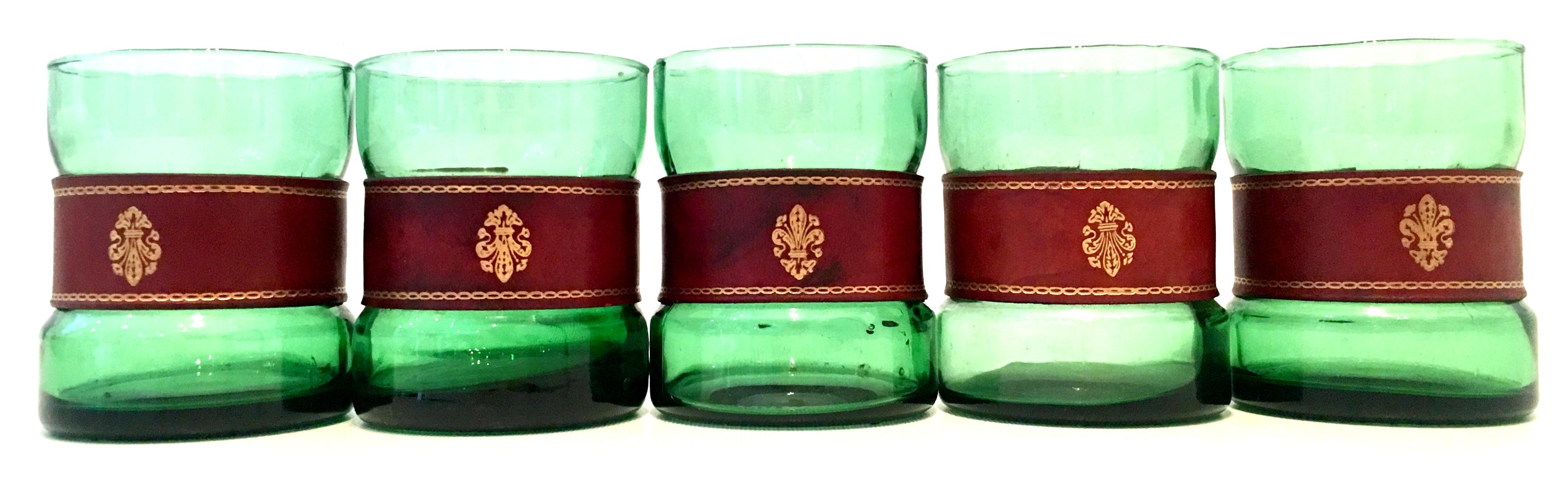 Mid-20th Century Italian Blown Glass & Leather Drinks Set of 10 Pieces For Sale 8