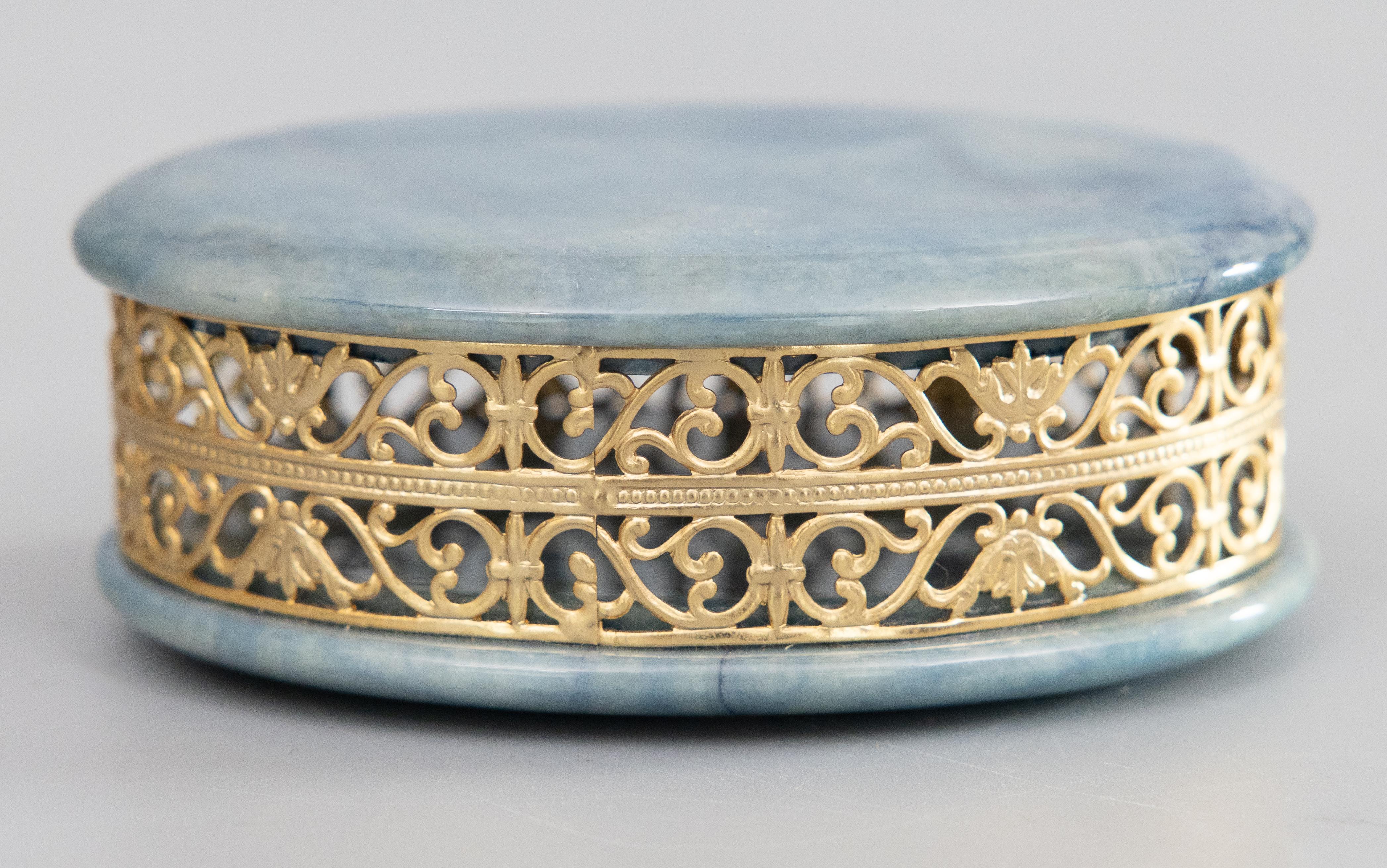 Mid-20th Century Italian Blue Alabaster & Ormolu Jewelry Trinket Box In Good Condition For Sale In Pearland, TX