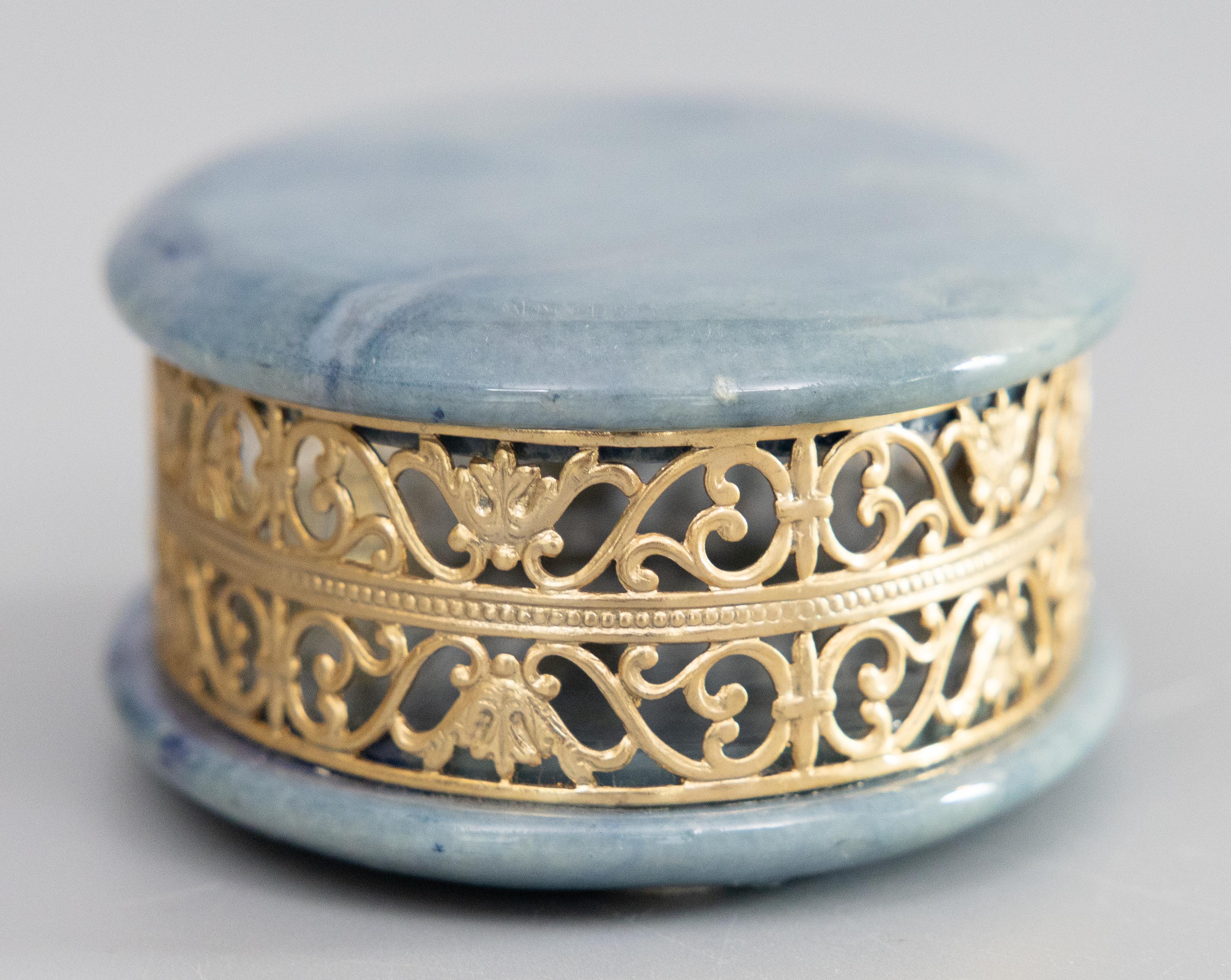 Mid-20th Century Italian Blue Alabaster & Ormolu Jewelry Trinket Box For Sale 1