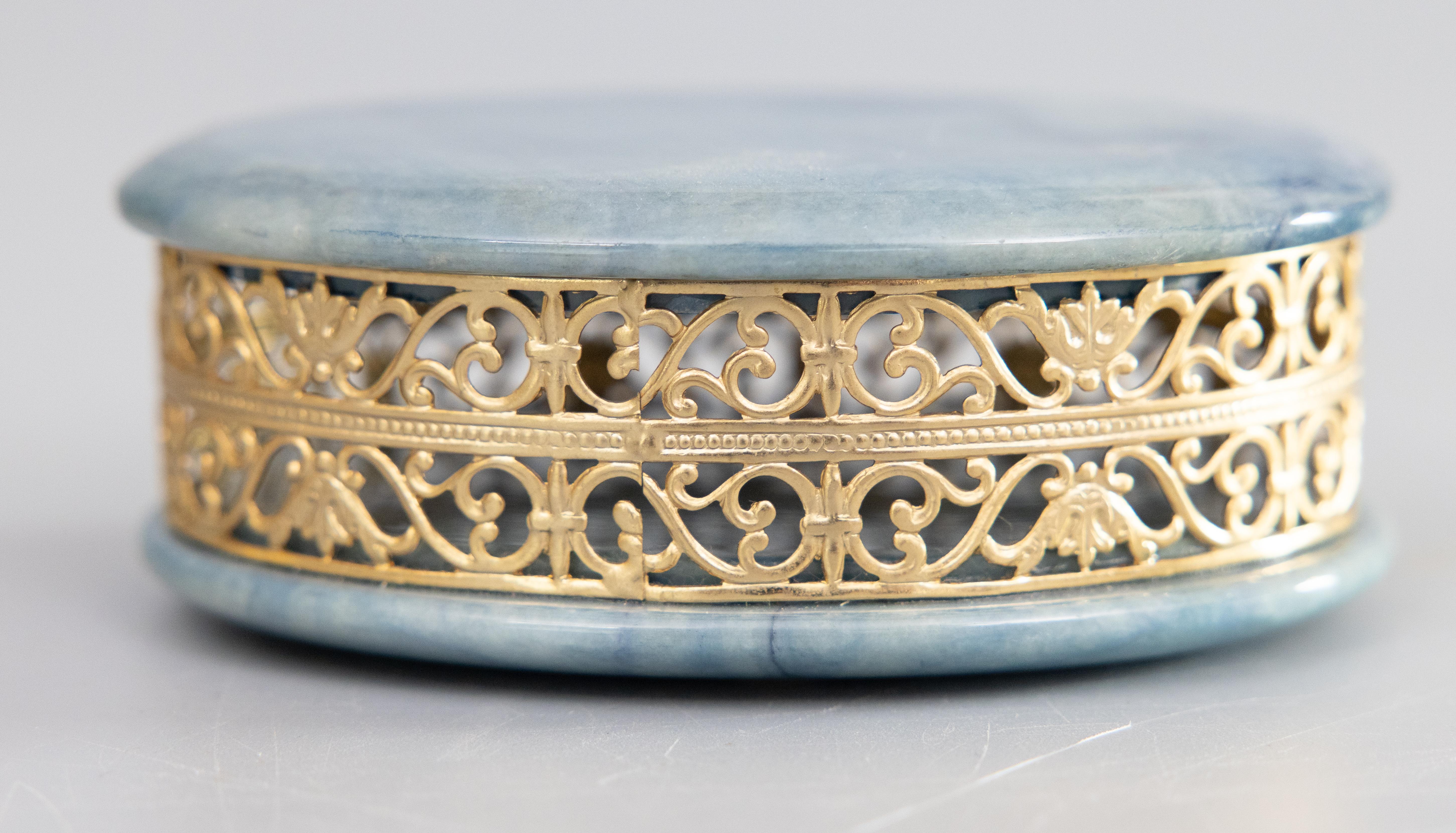 Mid-20th Century Italian Blue Alabaster & Ormolu Jewelry Trinket Box For Sale 3