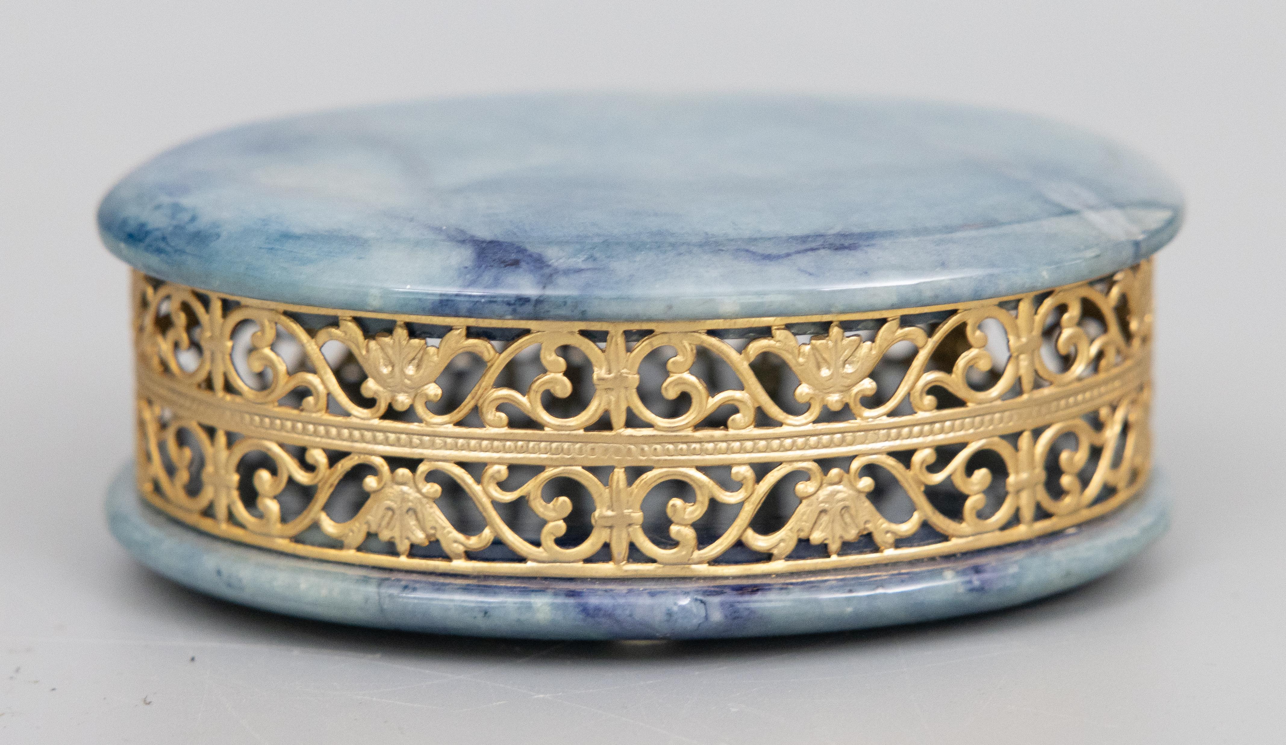 Mid-20th Century Italian Blue Alabaster & Ormolu Jewelry Trinket Box For Sale 6