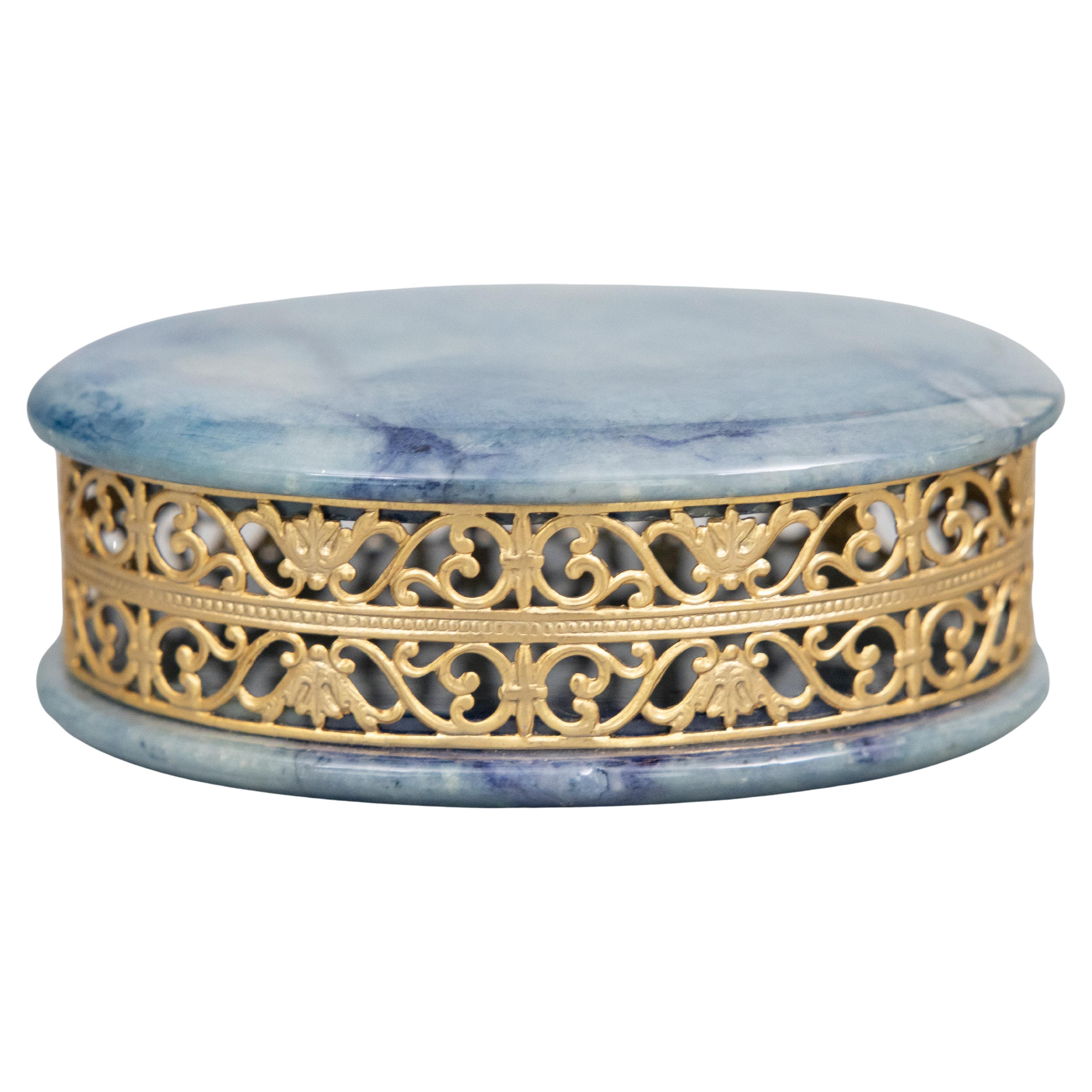 Mid-20th Century Italian Blue Alabaster & Ormolu Jewelry Trinket Box For Sale