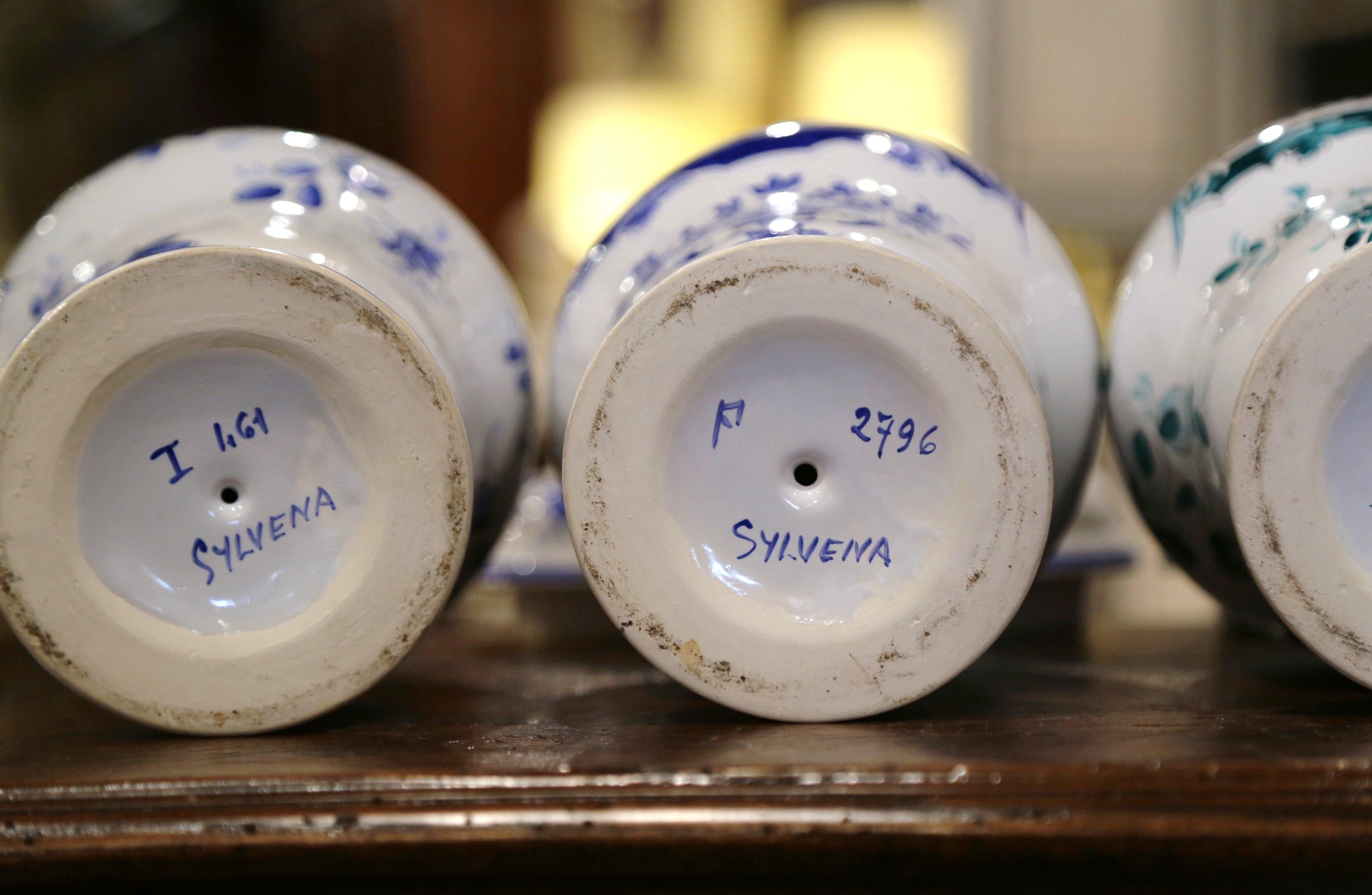 Mid-20th Century Italian Blue and White Ceramic Apothecary Jars, Set of Six 7