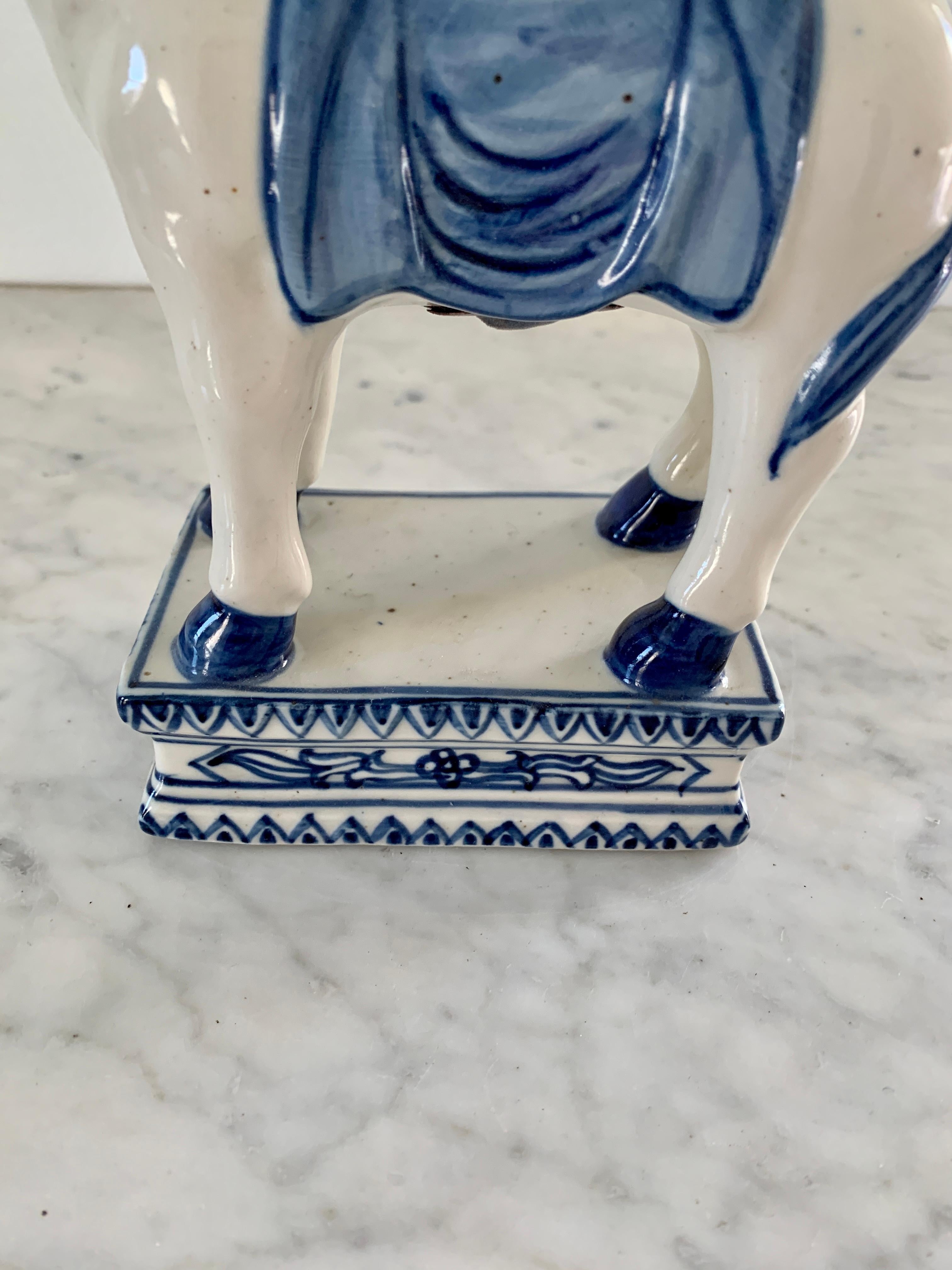 Mid-20th Century Italian Blue and White Porcelain Horse Candle Holders, Pair 3