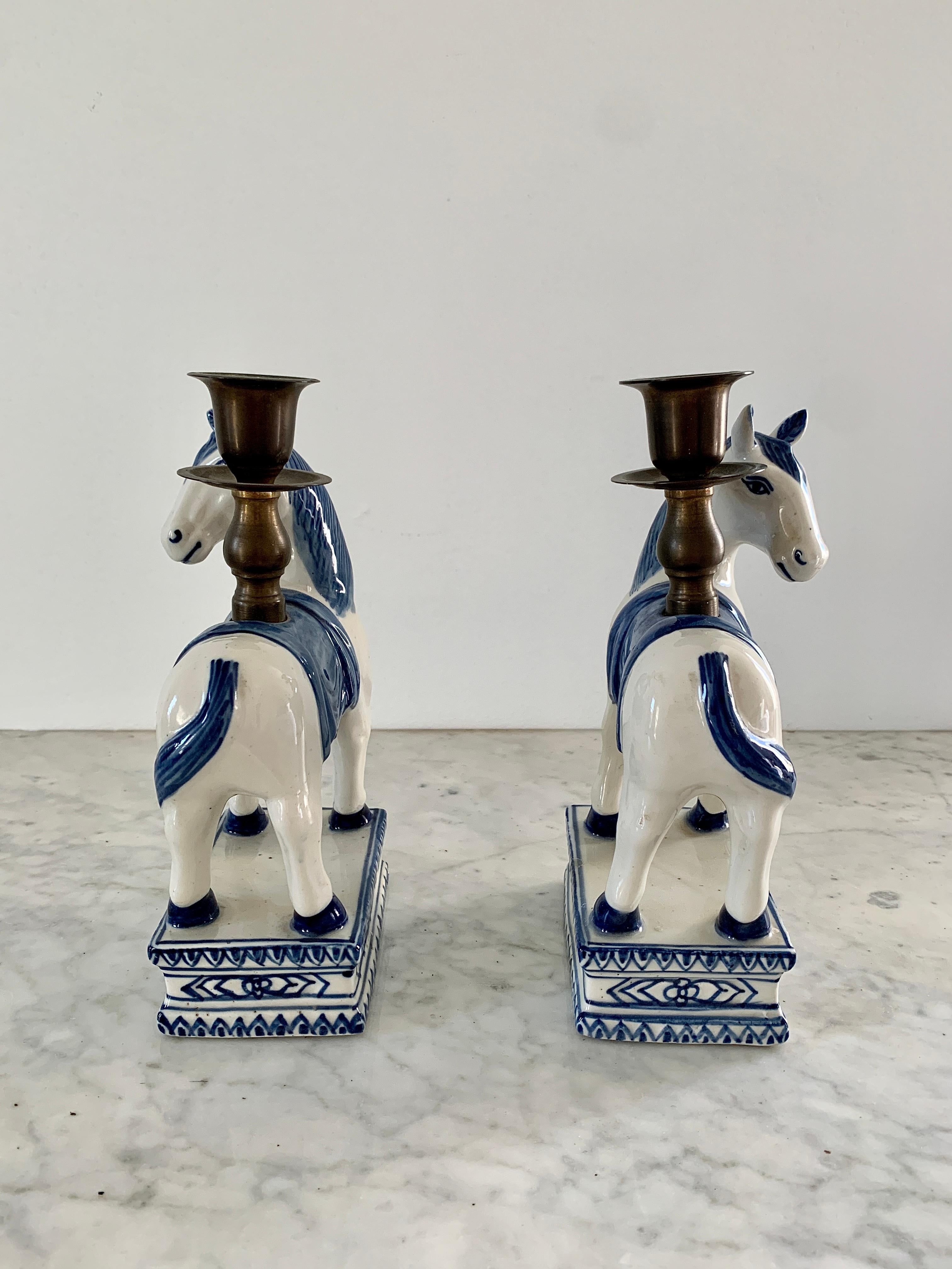 blue and white ceramic candle holders