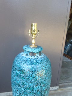 Mid-20th Century Italian Blue Glazed Pottery Lamp