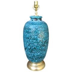 Mid-20th Century Italian Blue Glazed Pottery Lamp
