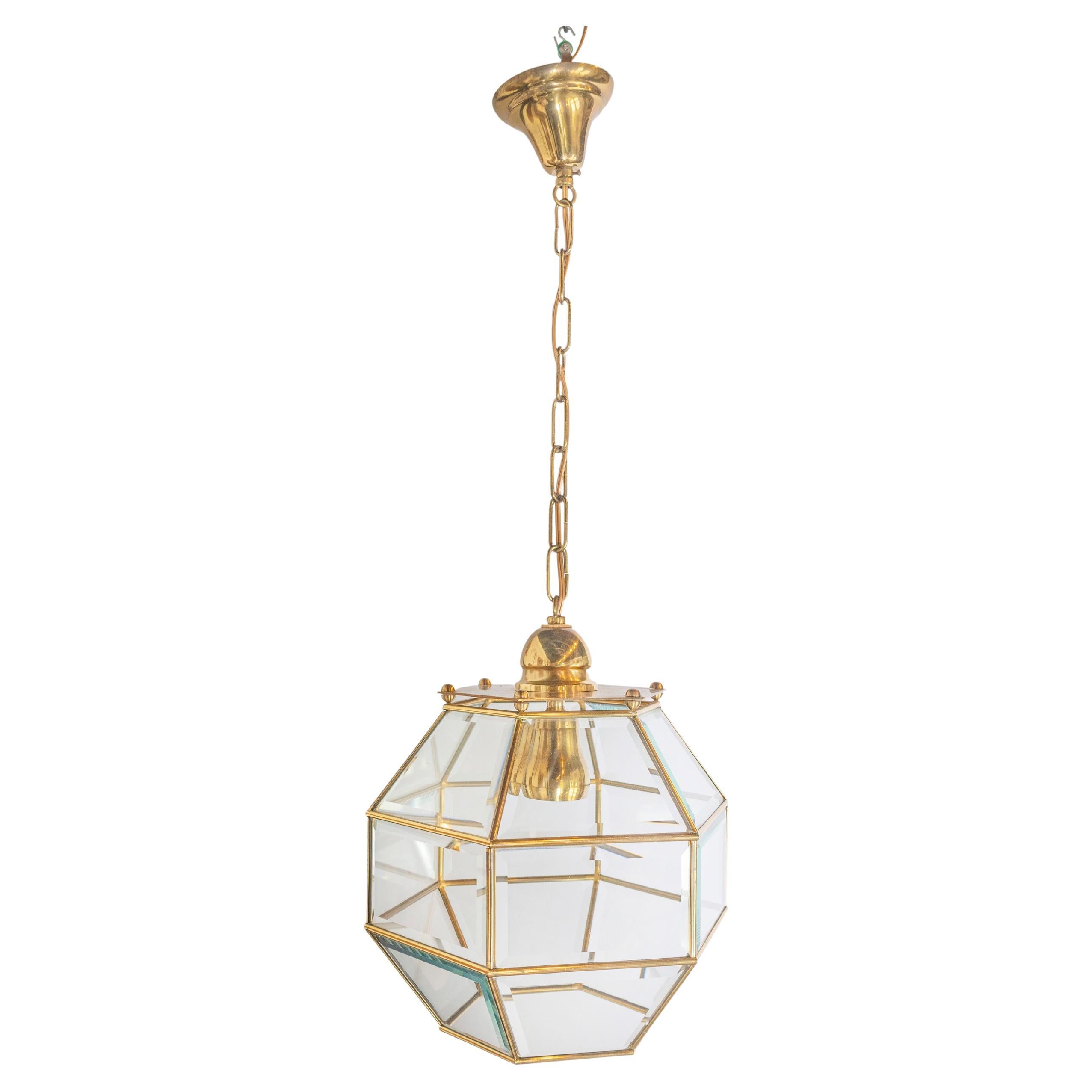 Mid-20th Century Italian Brass and Glass Geometric Lantern Pendant