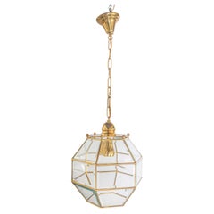 Vintage Mid-20th Century Italian Brass and Glass Geometric Lantern Pendant
