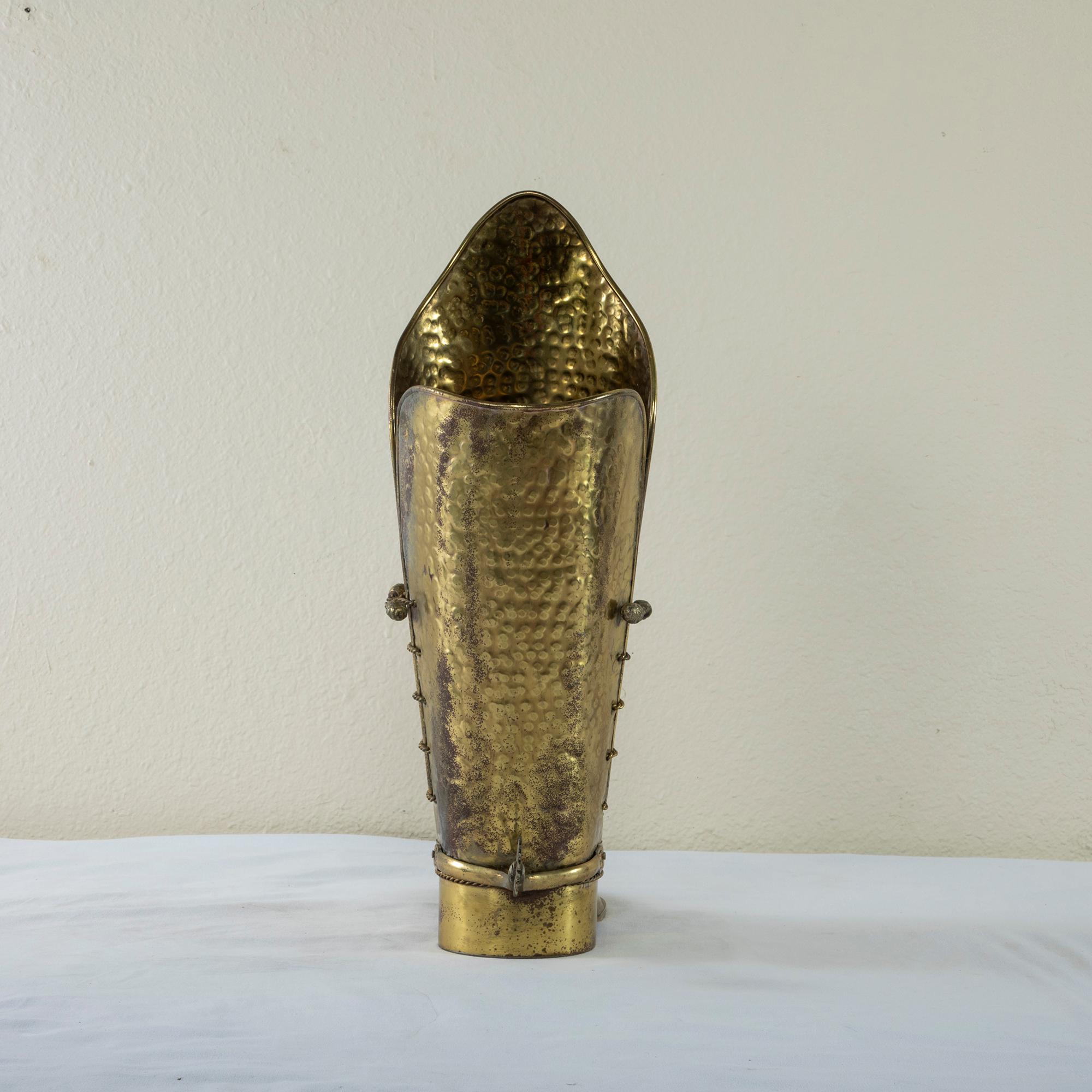 Mid-20th Century Italian Brass Boot Umbrella Stand with Spur In Good Condition In Fayetteville, AR