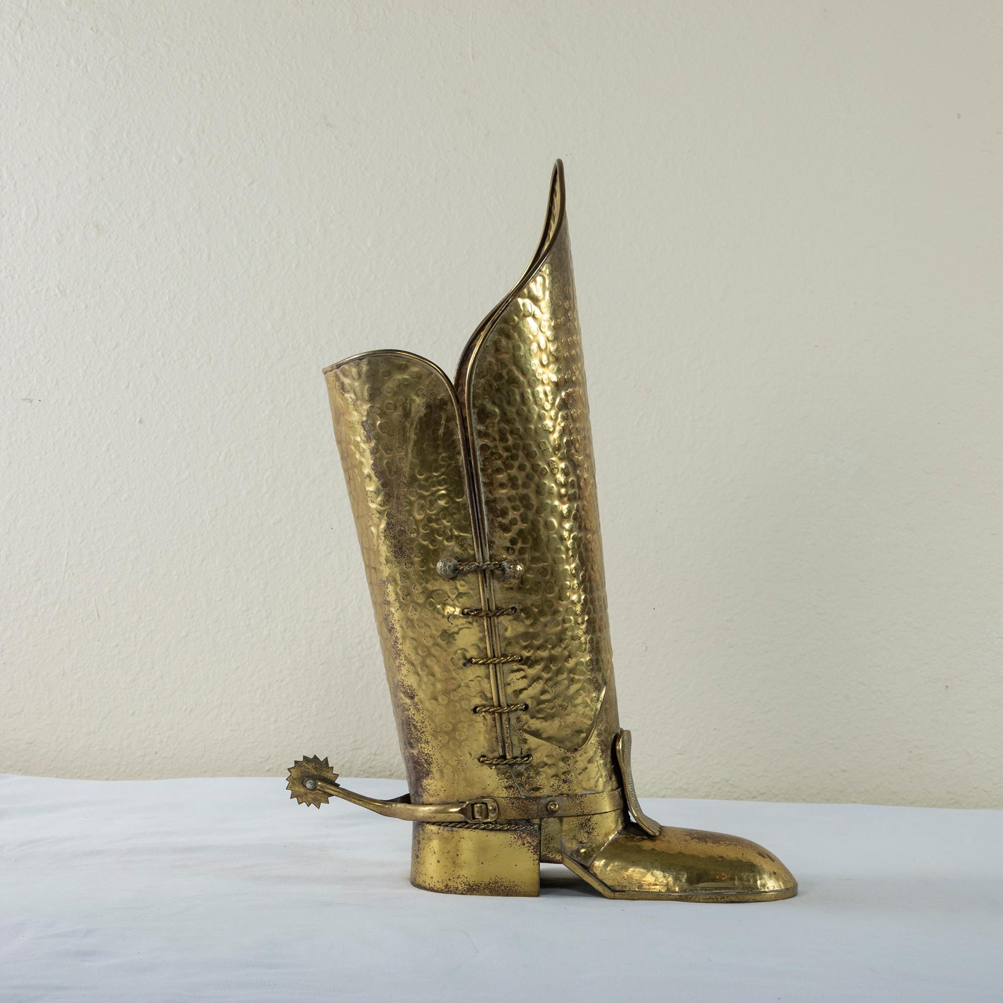Mid-20th Century Italian Brass Boot Umbrella Stand with Spur 1