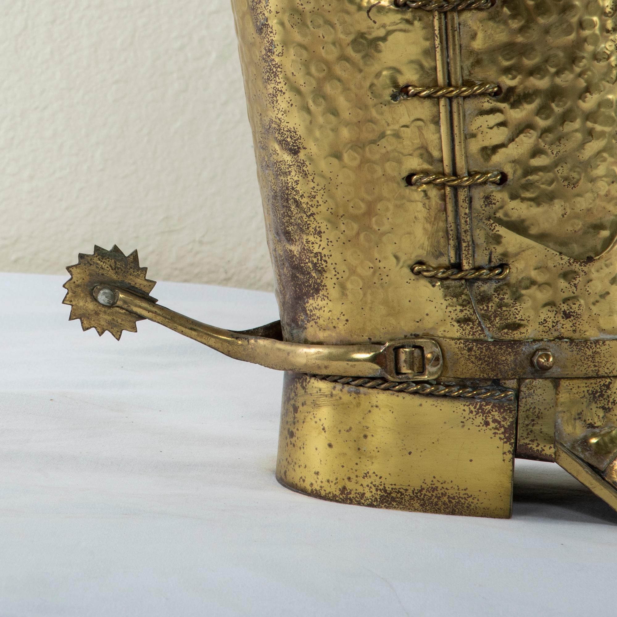 Mid-20th Century Italian Brass Boot Umbrella Stand with Spur 2
