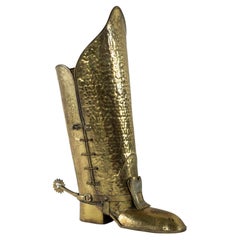 Mid-20th Century Italian Brass Boot Umbrella Stand with Spur