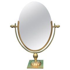 Mid-20th Century Brass Double Sided Vanity Mirror, Attributed to Charles Hollis