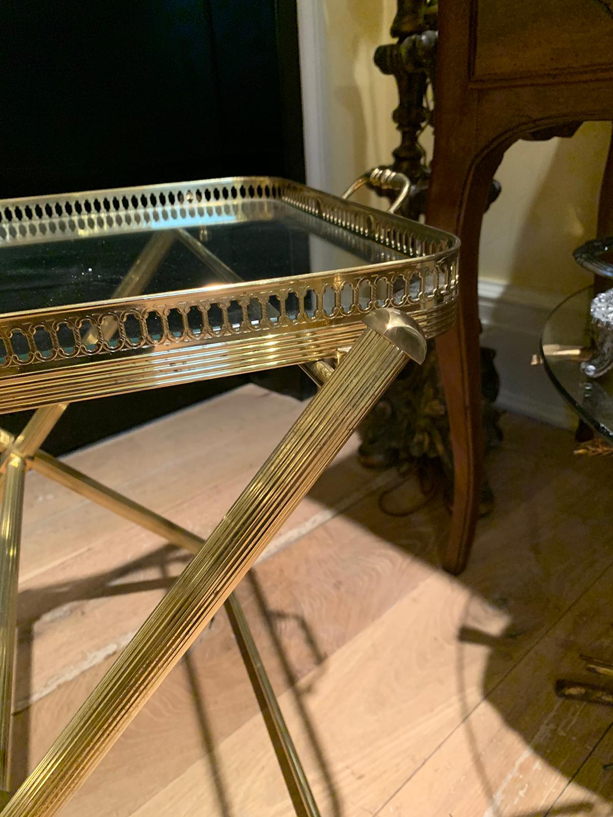 Mid-20th Century Italian Brass and Glass Tray on Folding Stand as Side Table 7