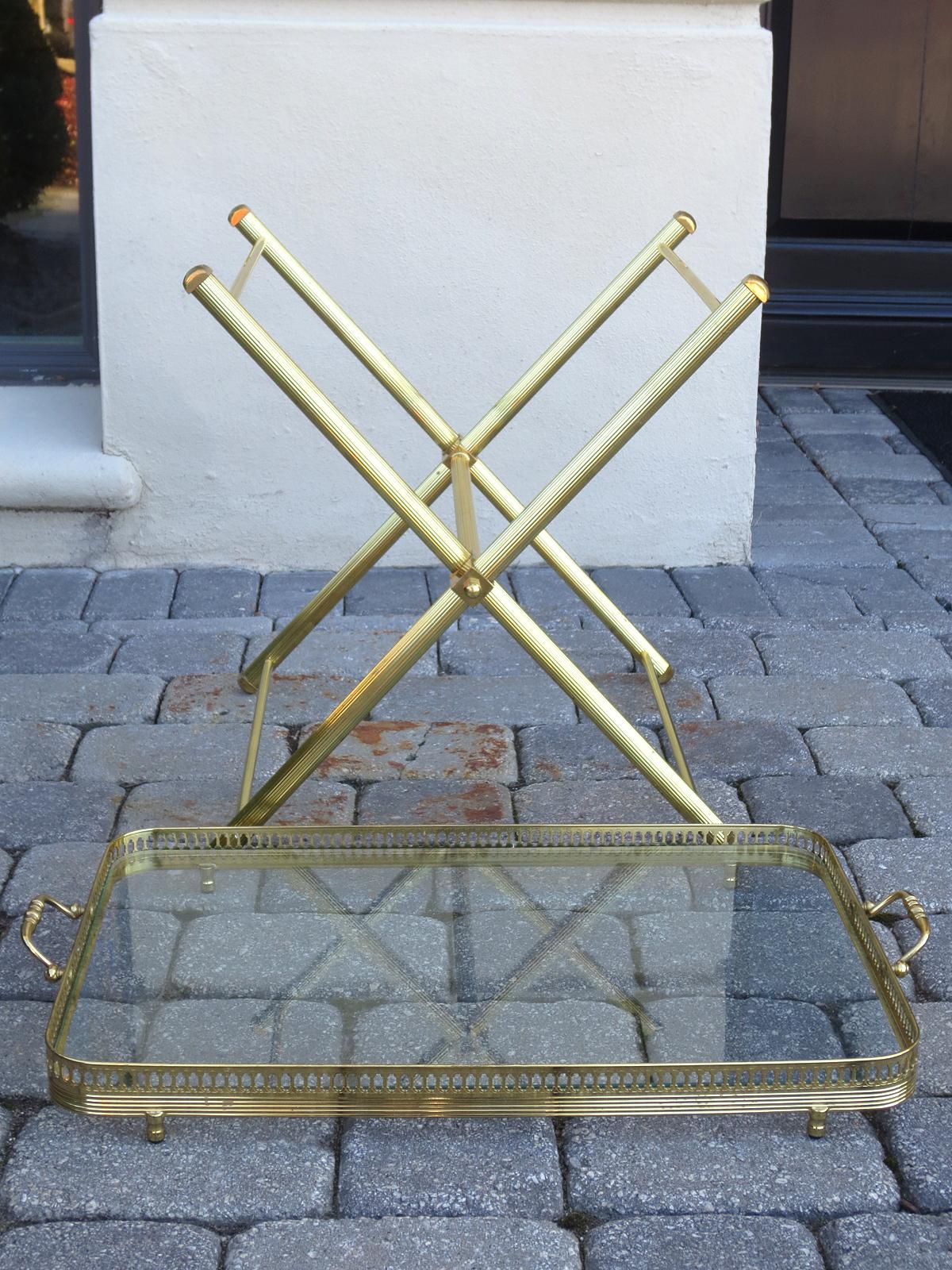 Mid-20th Century Italian Brass and Glass Tray on Folding Stand as Side Table 9