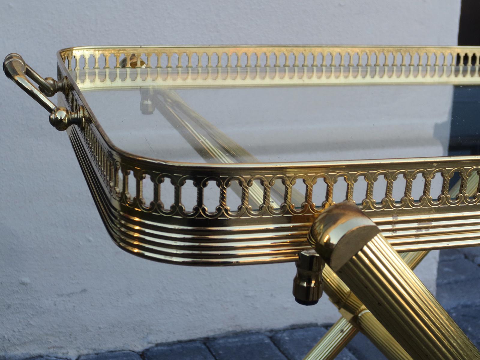 Mid-20th Century Italian Brass and Glass Tray on Folding Stand as Side Table 10