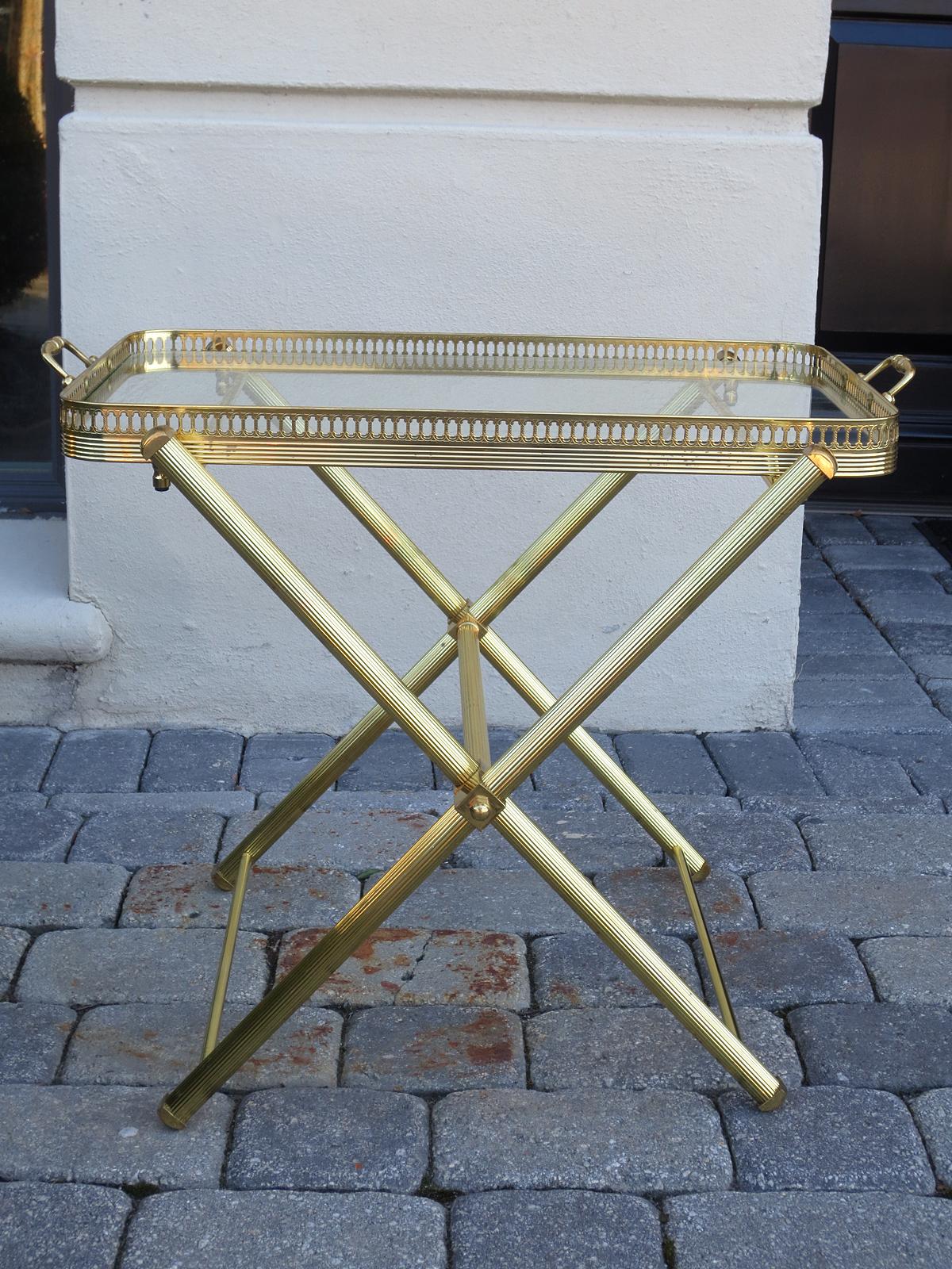 Mid-20th Century Italian Brass and Glass Tray on Folding Stand as Side Table 11