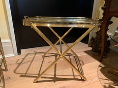 Mid-20th Century Italian Brass and Glass Tray on Folding Stand as Side Table