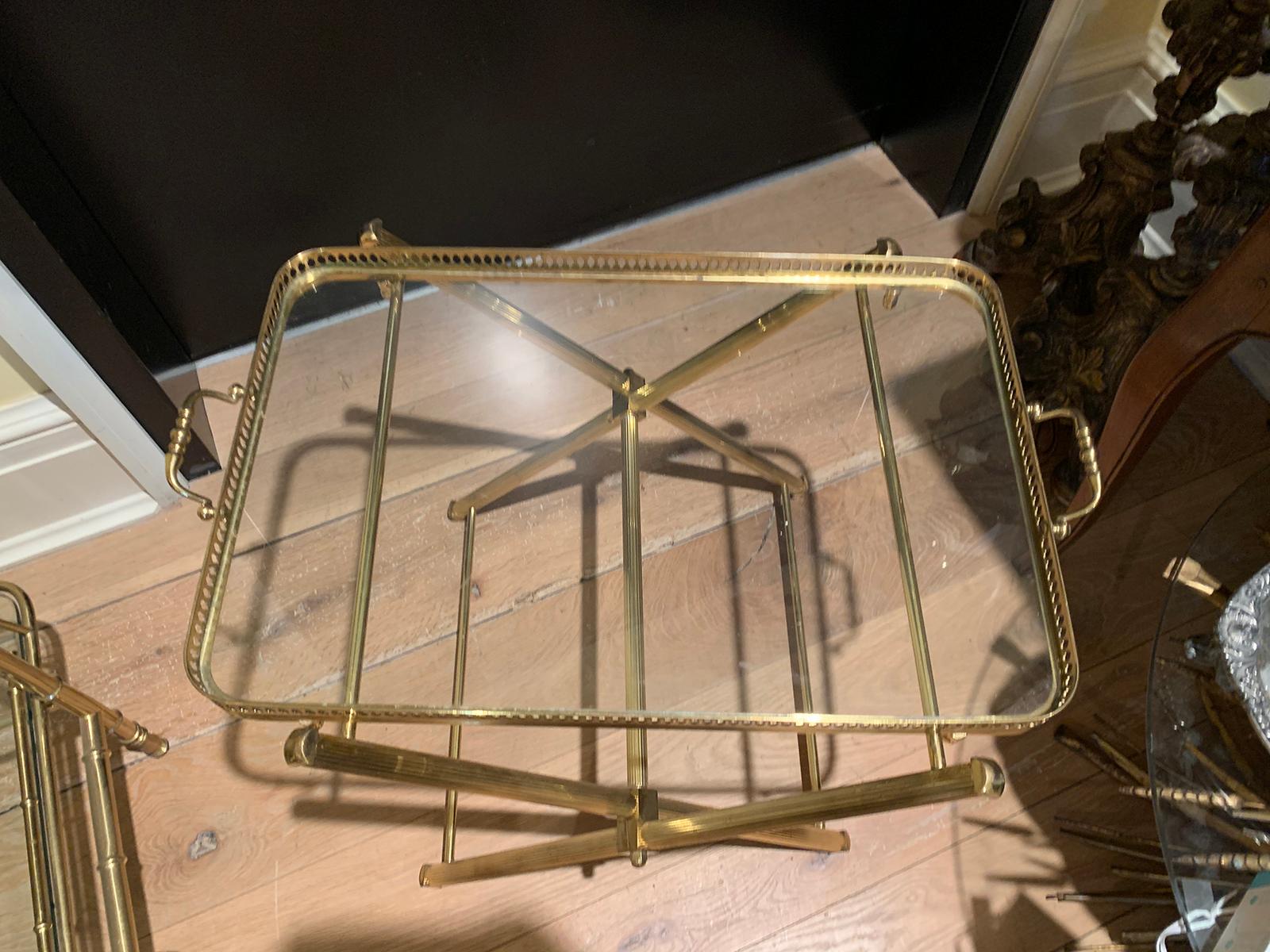 Mid-20th Century Italian Brass and Glass Tray on Folding Stand as Side Table In Good Condition In Atlanta, GA