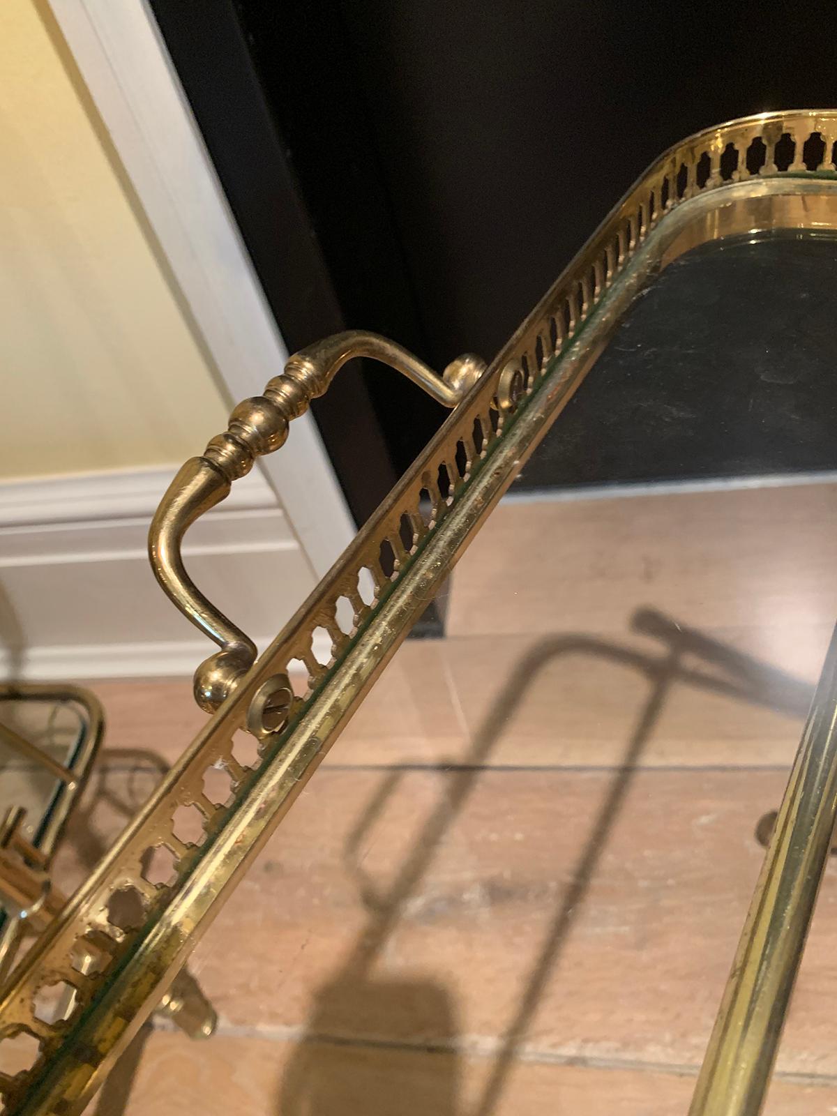 Mid-20th Century Italian Brass and Glass Tray on Folding Stand as Side Table 1