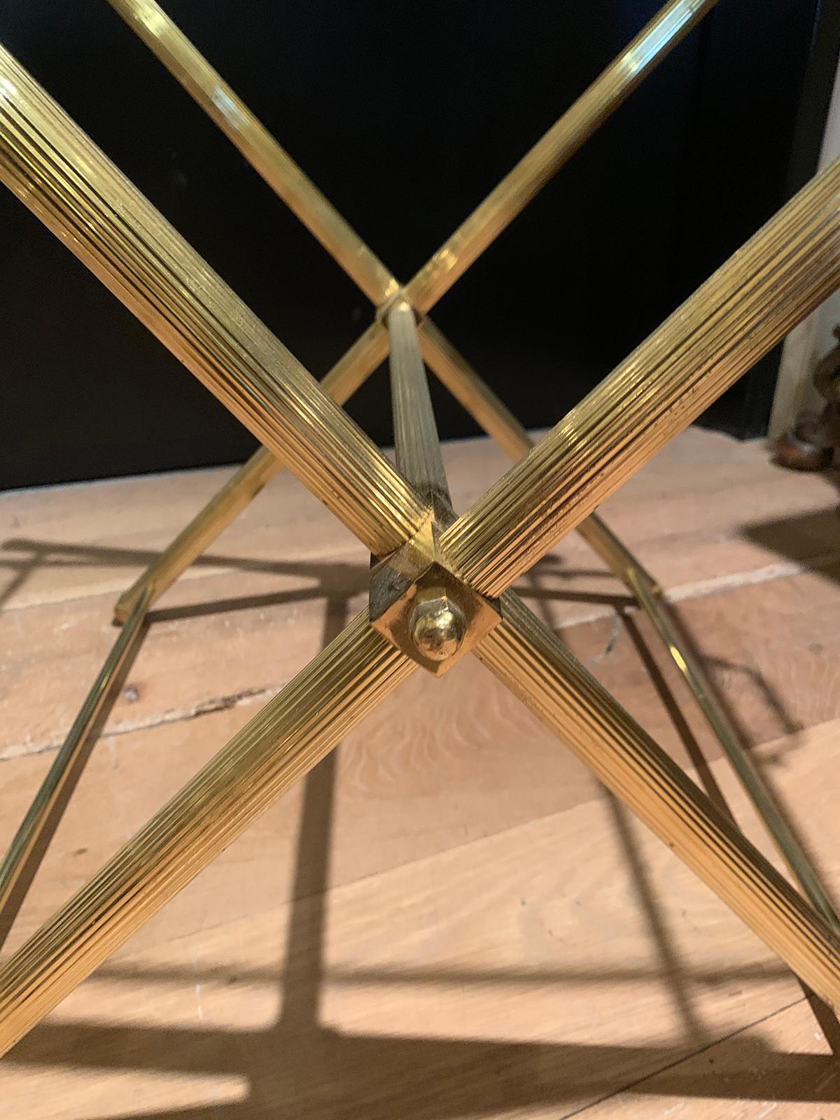Mid-20th Century Italian Brass and Glass Tray on Folding Stand as Side Table 2