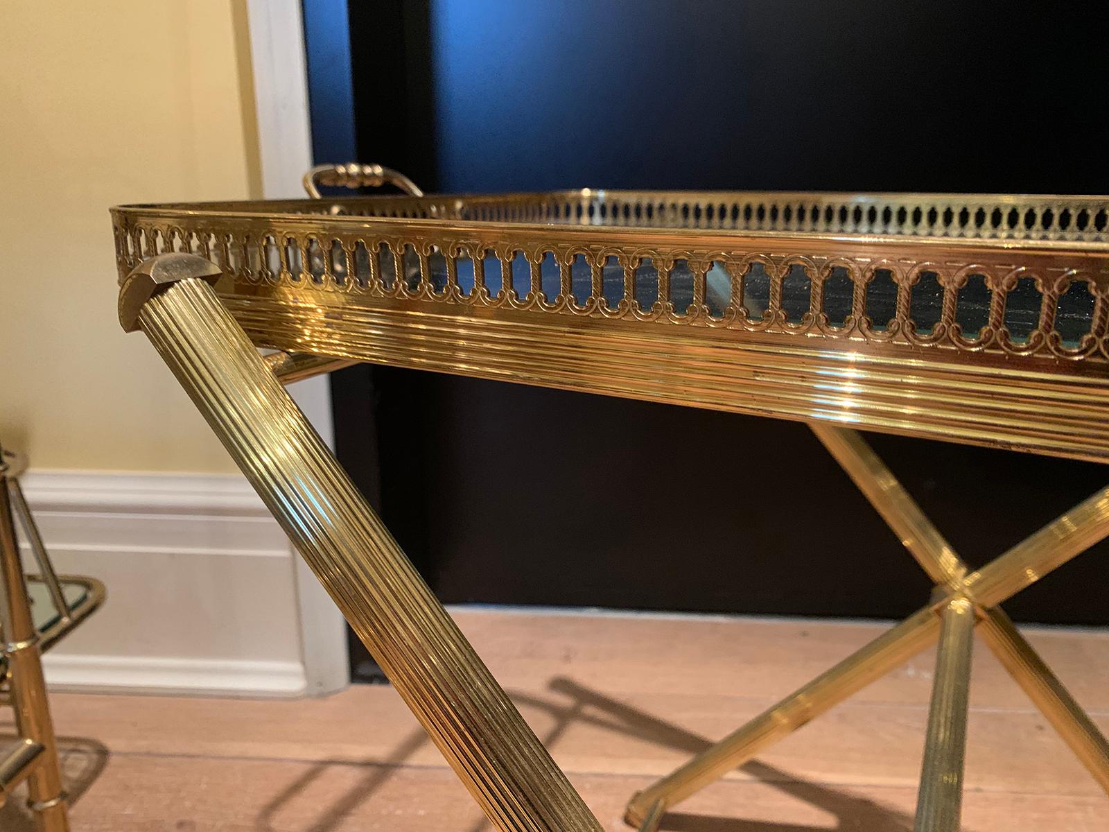 Mid-20th Century Italian Brass and Glass Tray on Folding Stand as Side Table 4