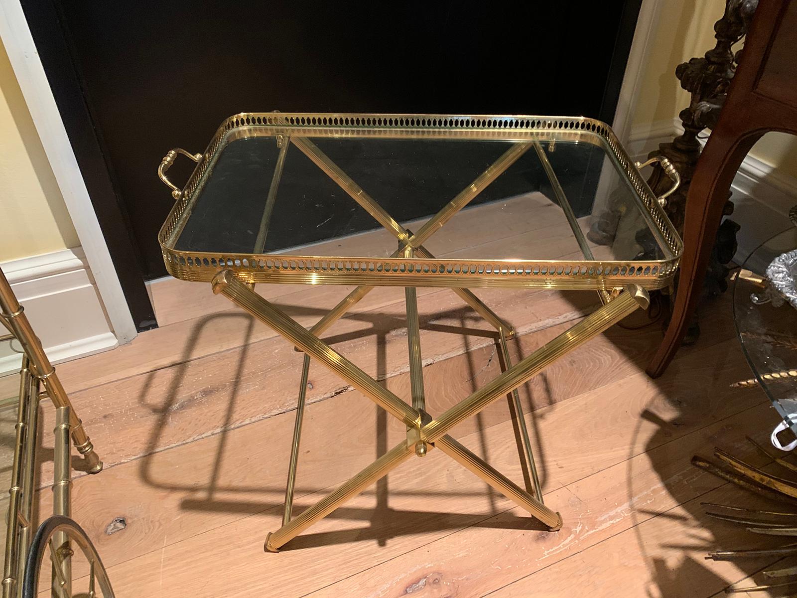 Mid-20th Century Italian Brass and Glass Tray on Folding Stand as Side Table 6