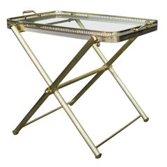 Mid-20th Century Italian Brass and Glass Tray on Folding Stand as Side Table