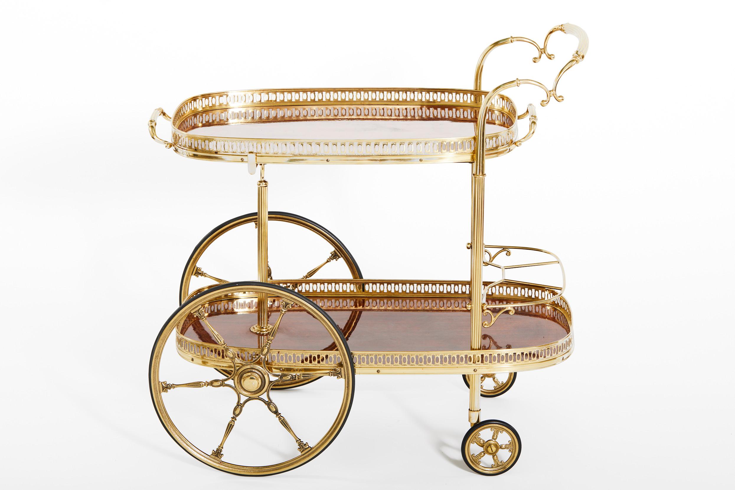 Mid-20th Century Italian Brass / Mahogany Bar Cart 11