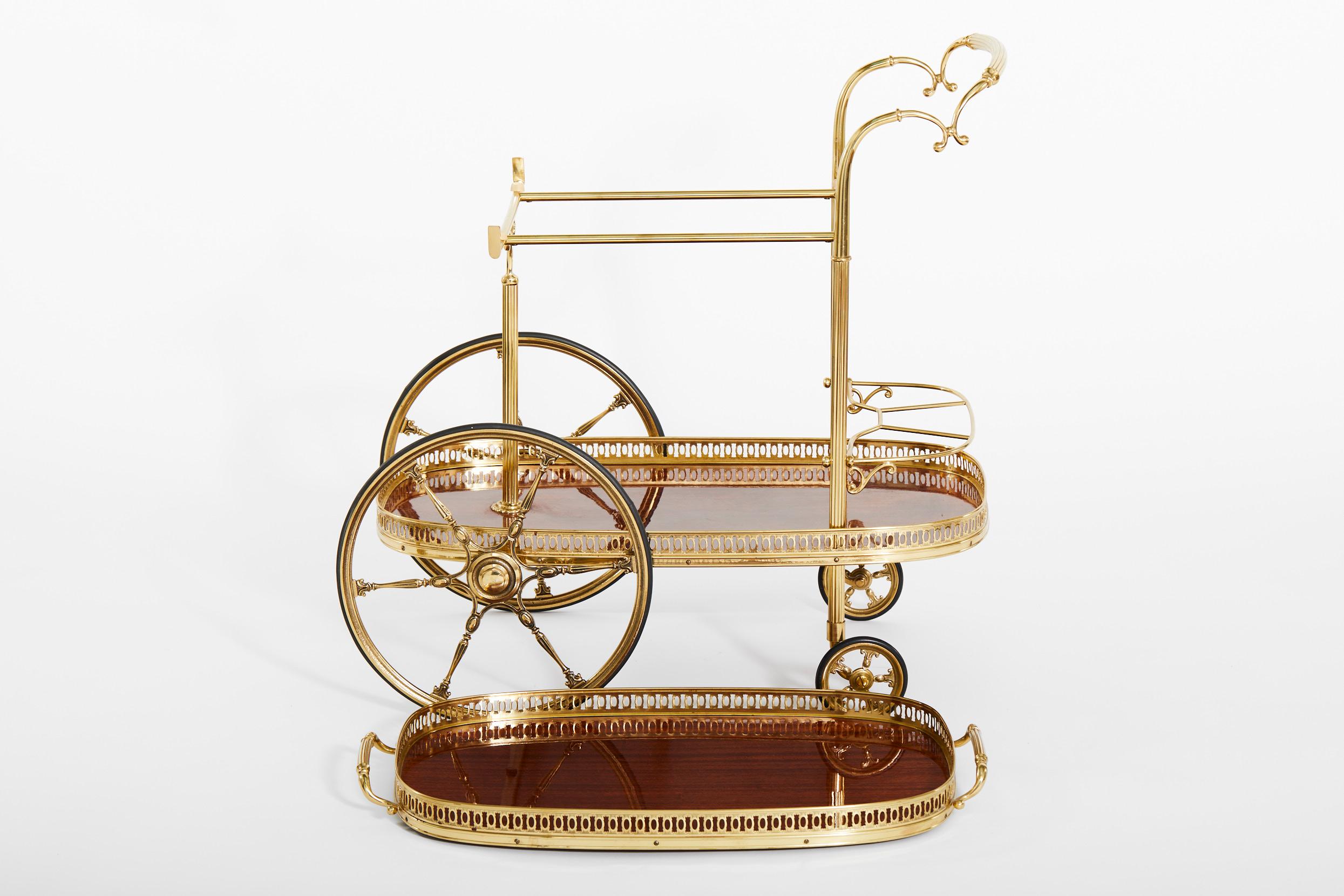 Hollywood Regency Mid-20th Century Italian Brass / Mahogany Bar Cart