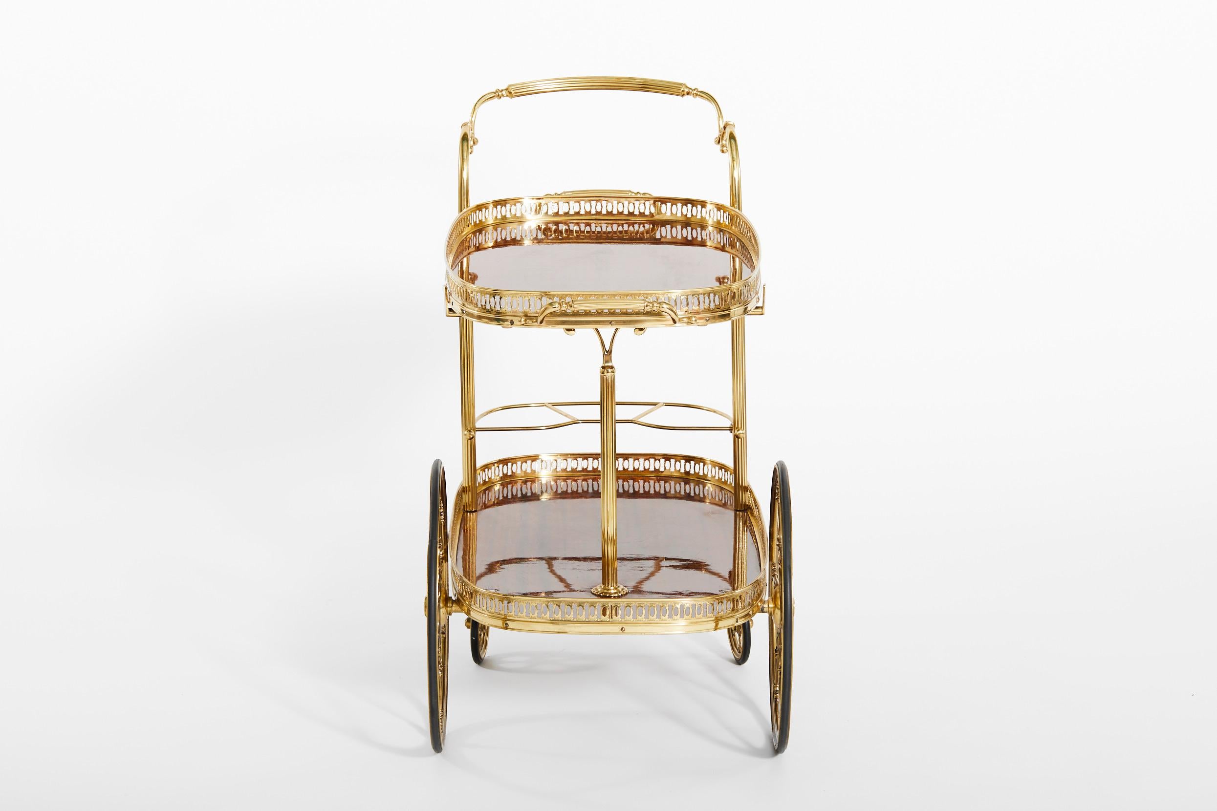 Glazed Mid-20th Century Italian Brass / Mahogany Bar Cart