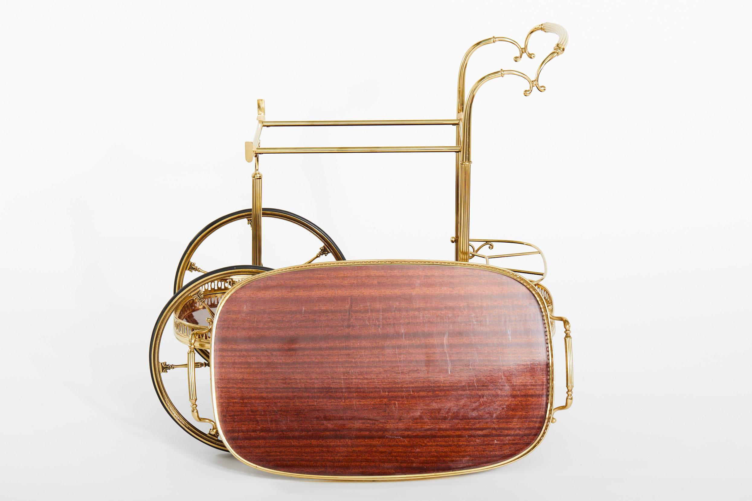 Mid-20th Century Italian Brass / Mahogany Bar Cart 1