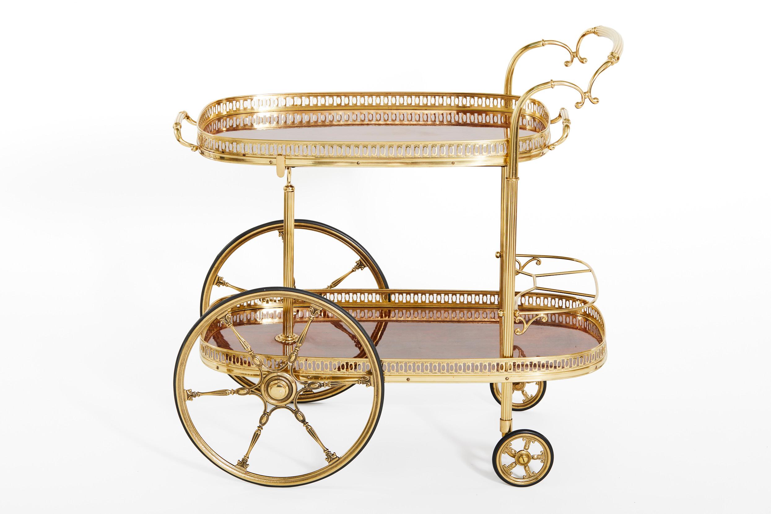 Mid-20th Century Italian Brass / Mahogany Bar Cart 2